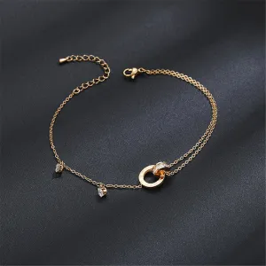 18K Rose Gold-Plated & Cubic Zirconia Crossing Ring Charm Anklet