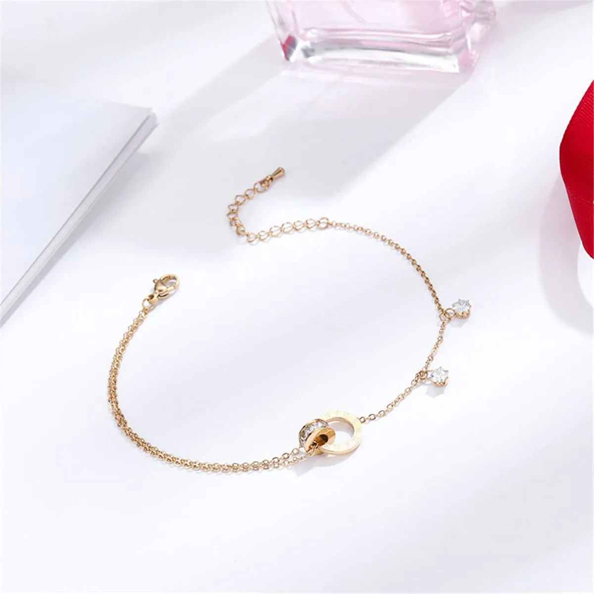 18K Rose Gold-Plated & Cubic Zirconia Crossing Ring Charm Anklet