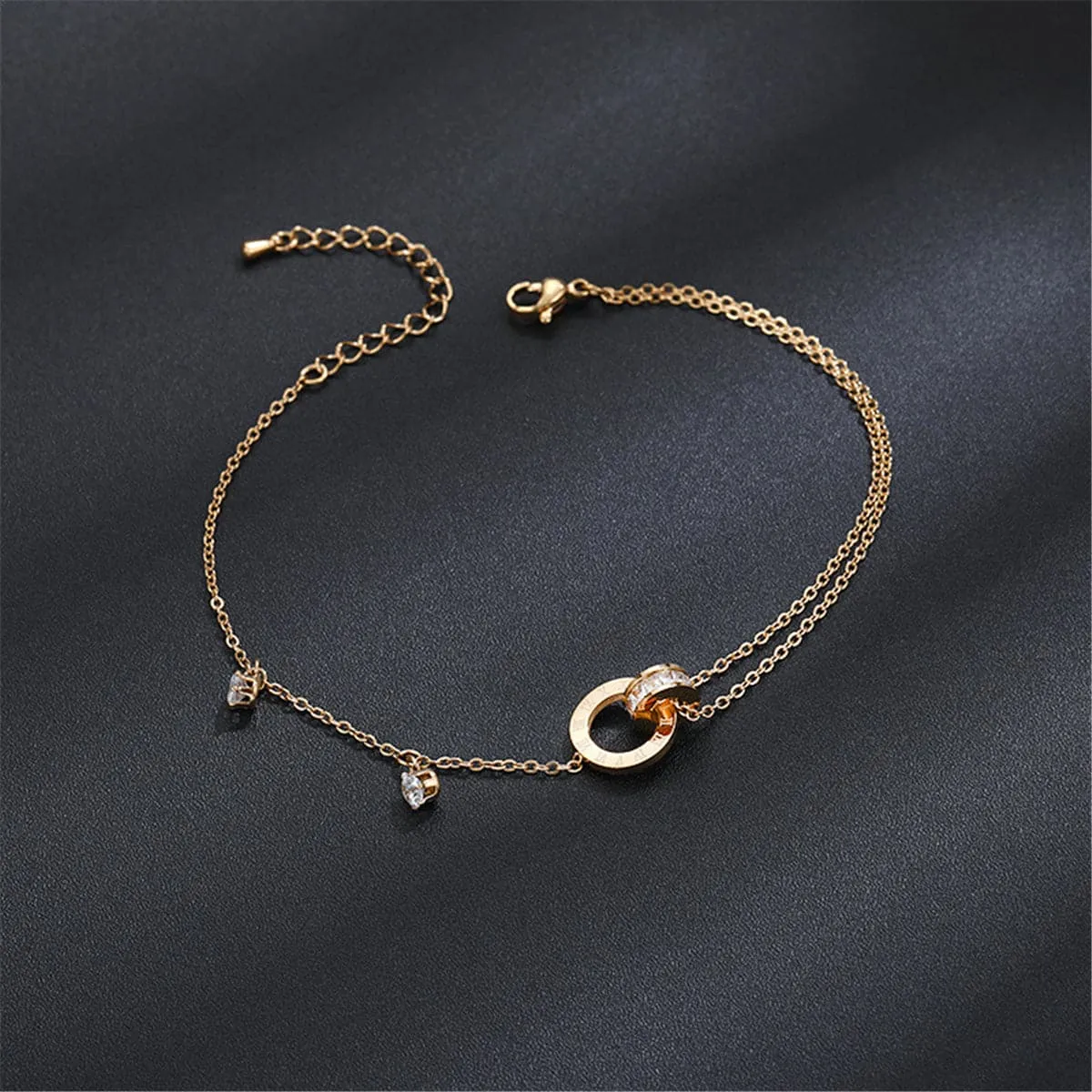 18K Rose Gold-Plated & Cubic Zirconia Crossing Ring Charm Anklet