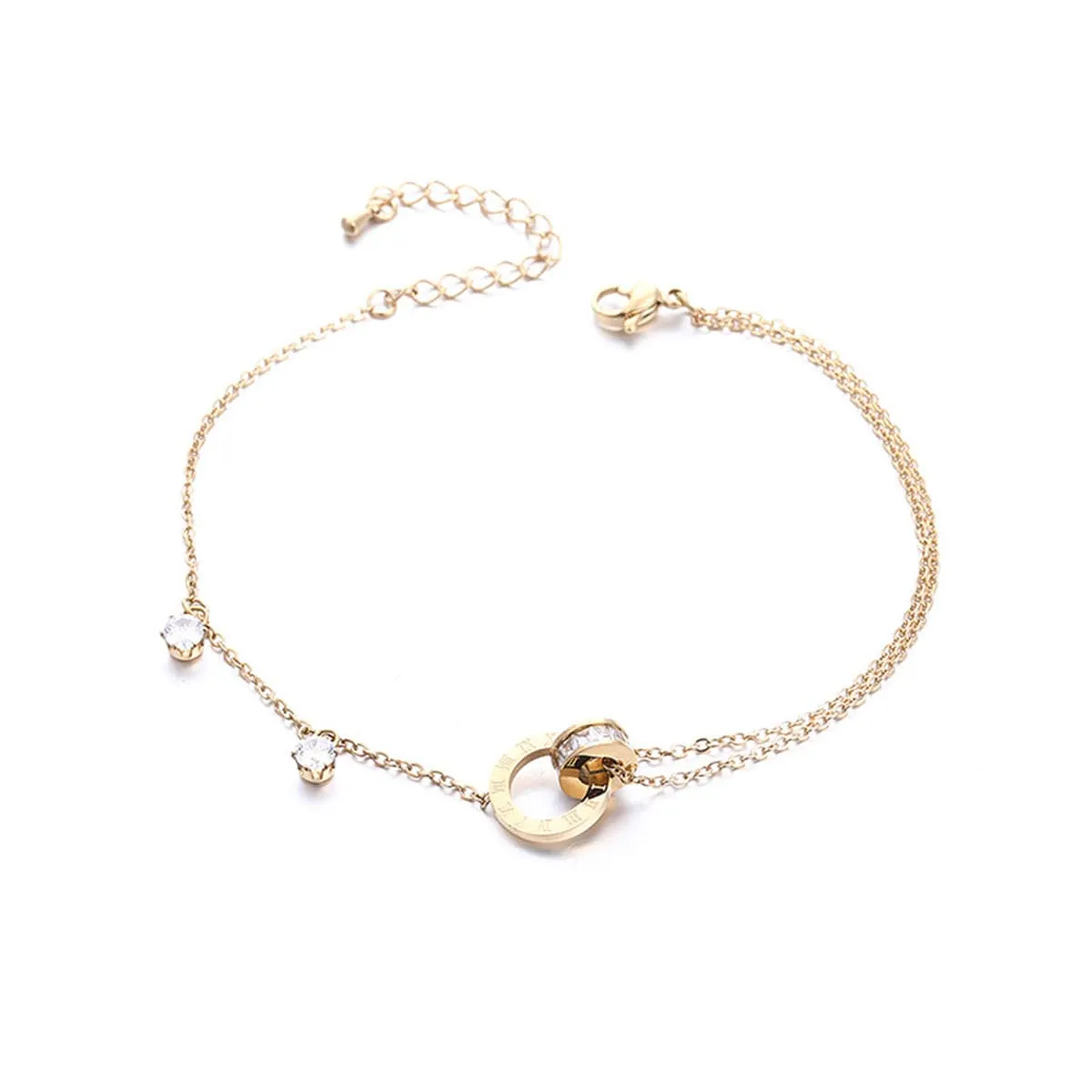 18K Rose Gold-Plated & Cubic Zirconia Crossing Ring Charm Anklet