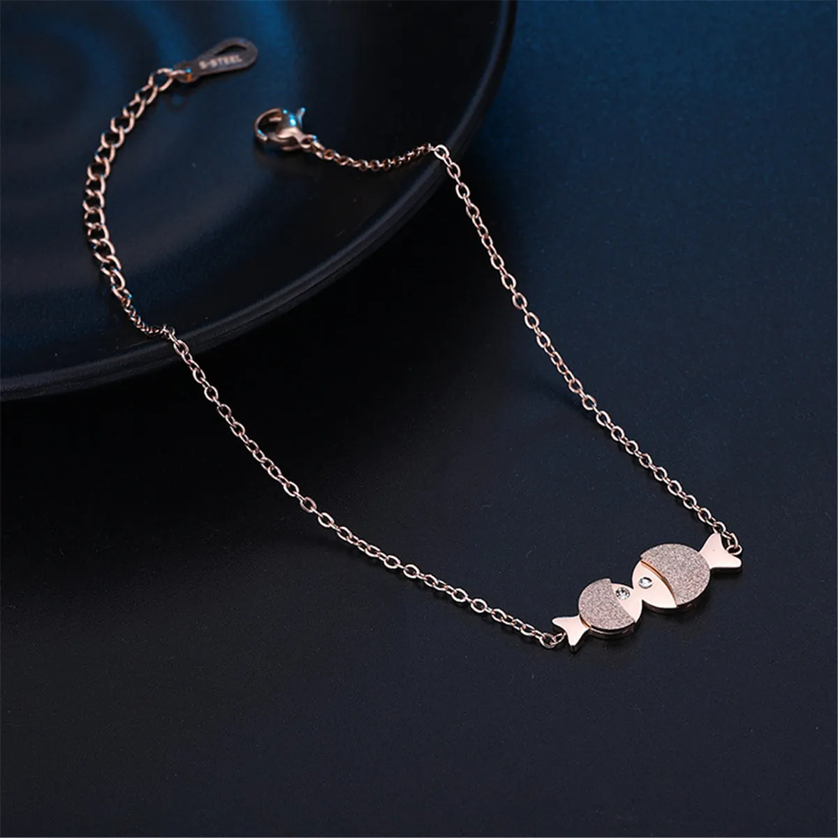 18K Rose Gold-Plated & Cubic Zirconia Double Frosted Fish Anklet