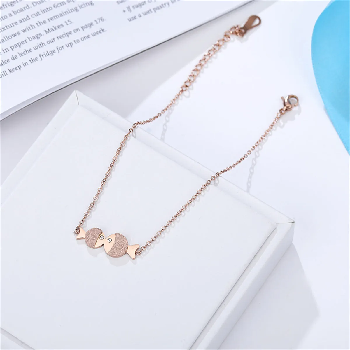 18K Rose Gold-Plated & Cubic Zirconia Double Frosted Fish Anklet