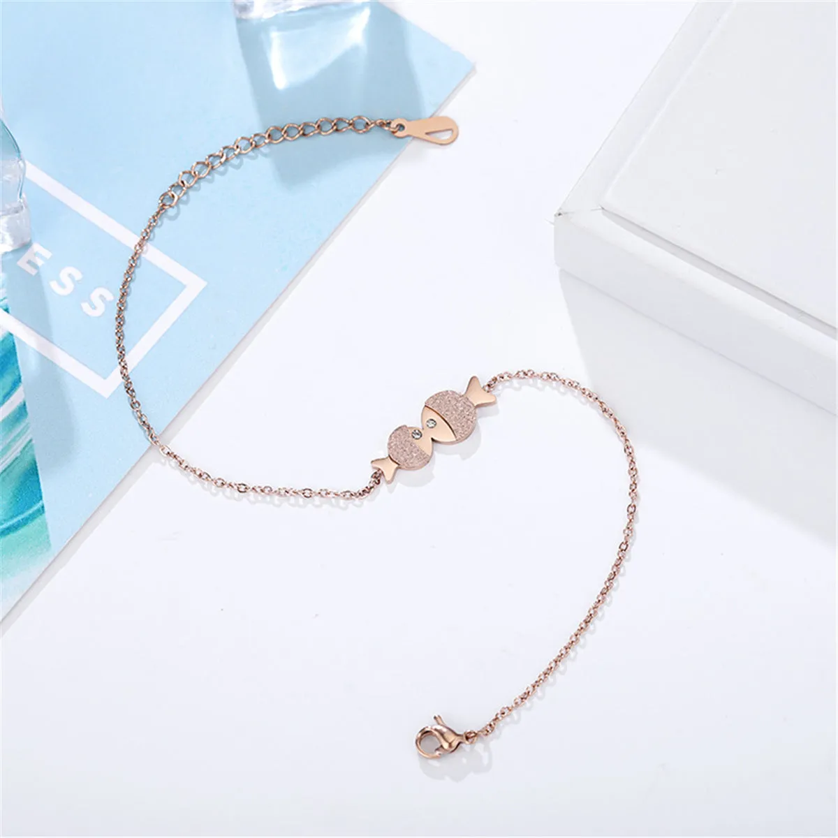 18K Rose Gold-Plated & Cubic Zirconia Double Frosted Fish Anklet