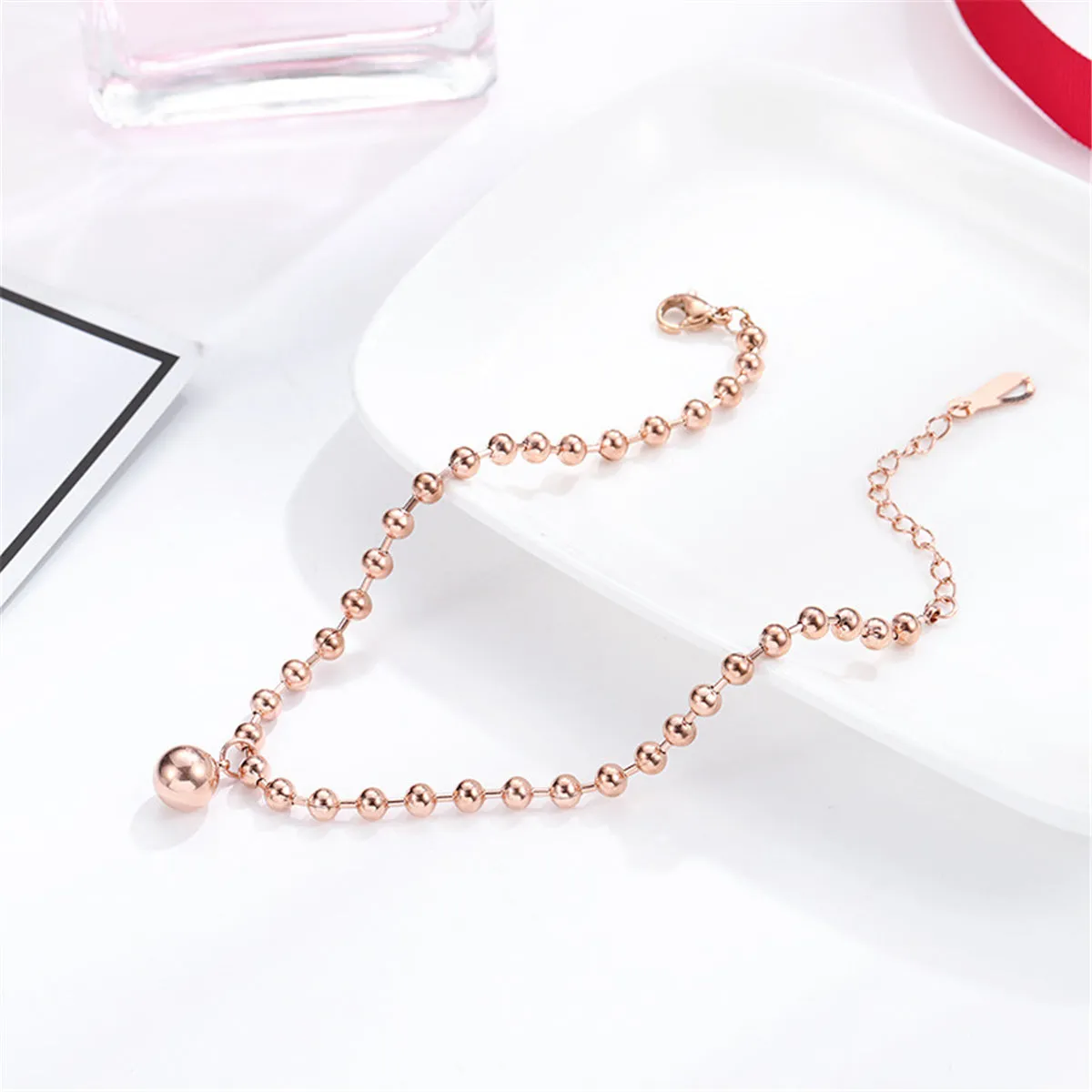 18K Rose Gold-Plated Bead Anklet