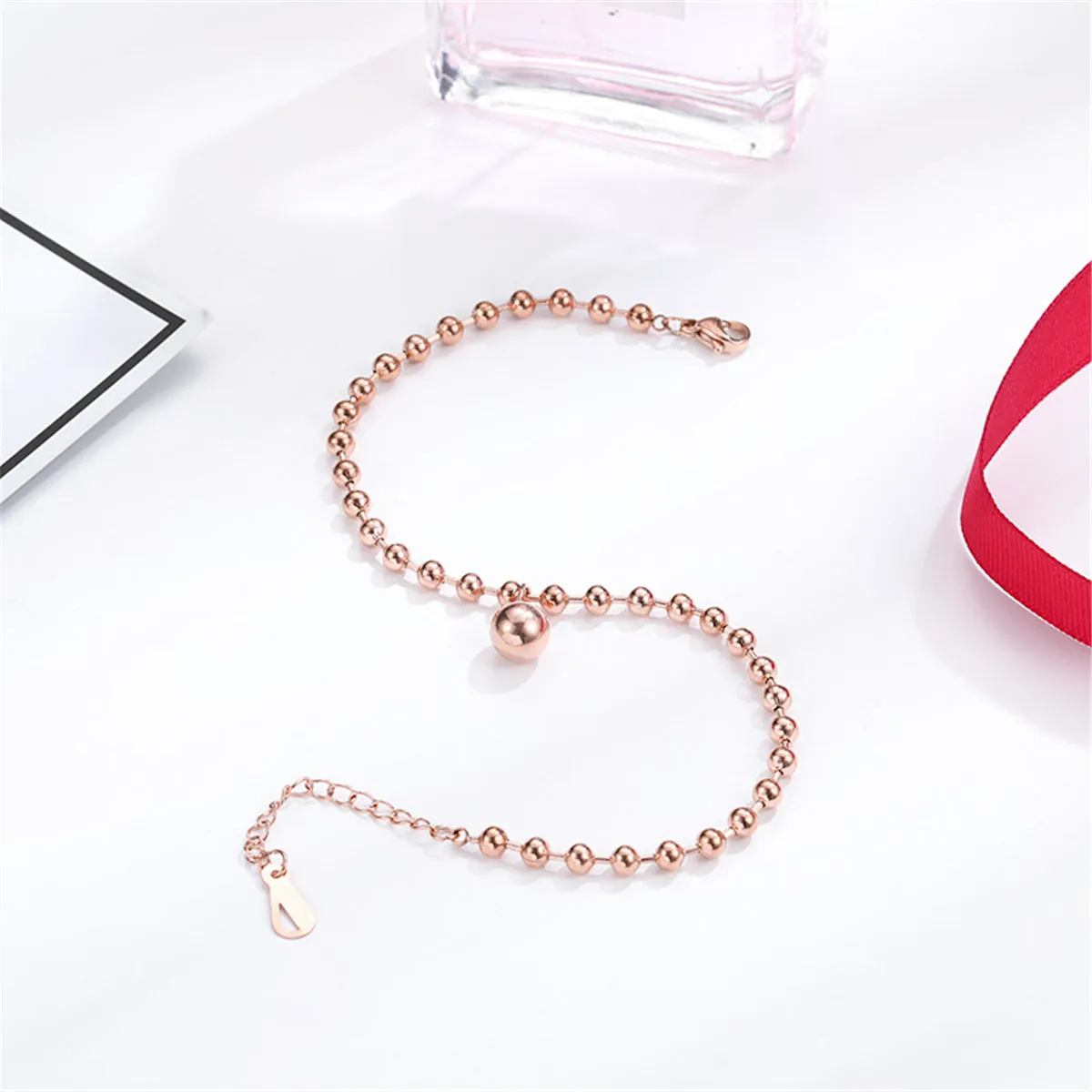 18K Rose Gold-Plated Bead Anklet