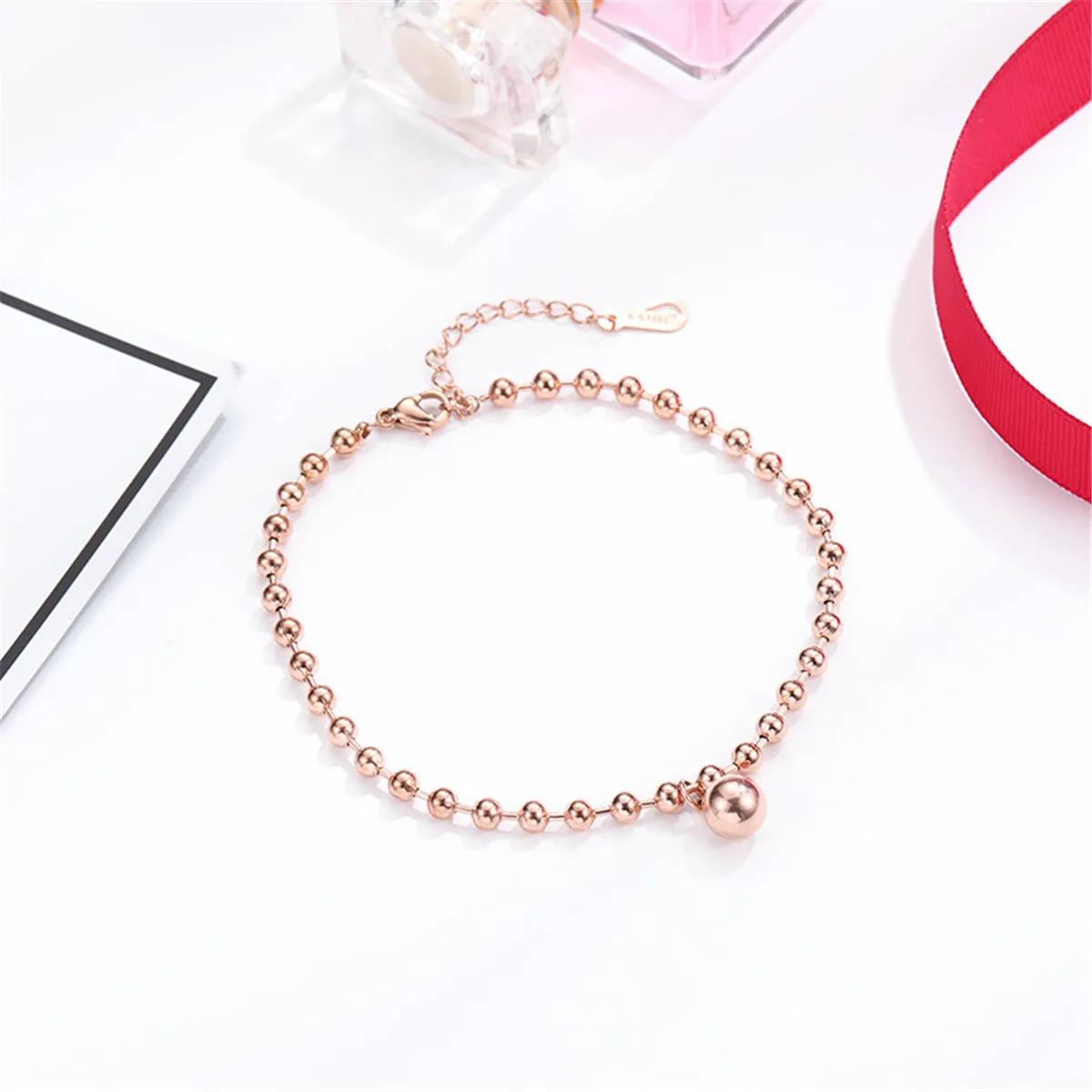 18K Rose Gold-Plated Bead Anklet