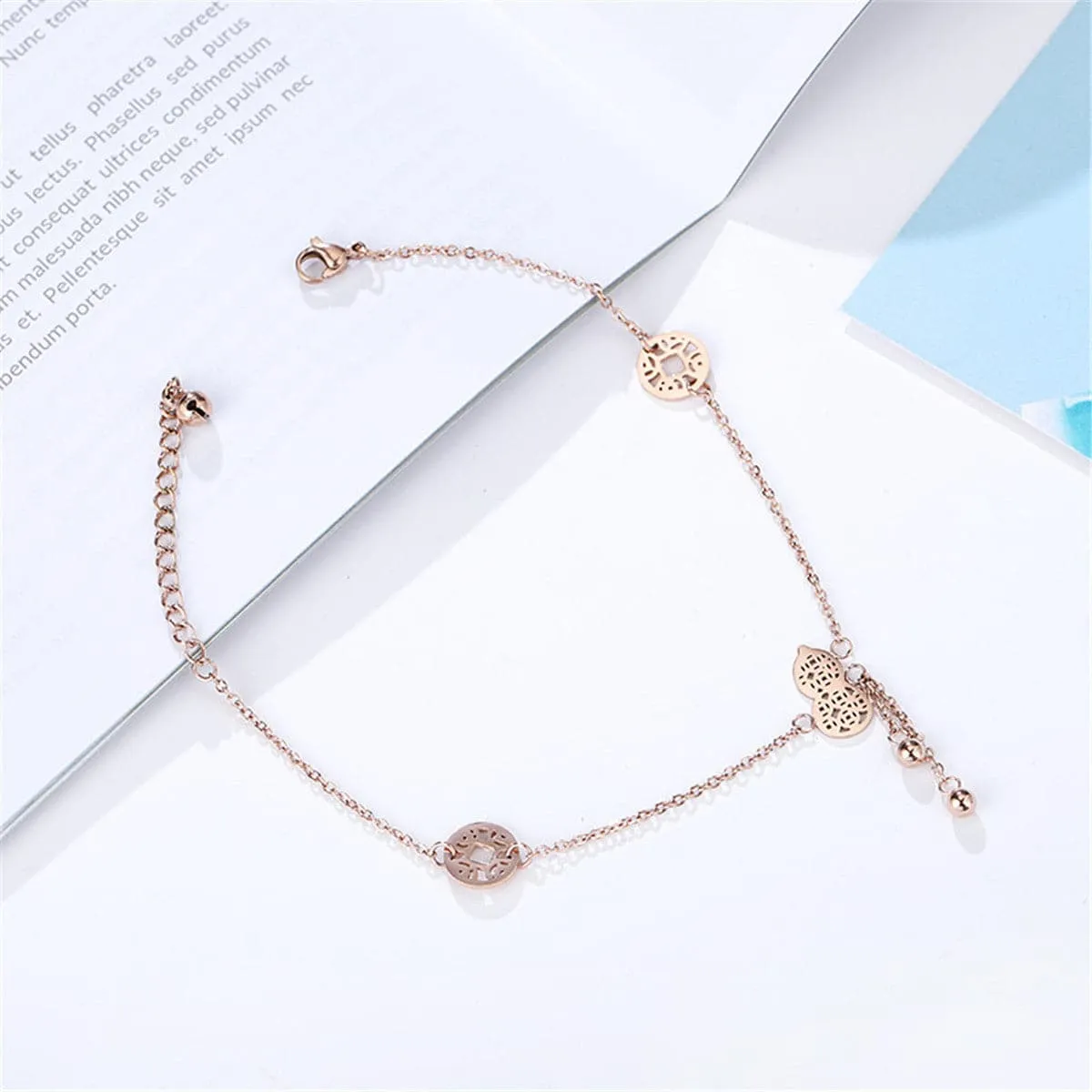 18K Rose Gold-Plated Calabash & Coin Charm Anklet