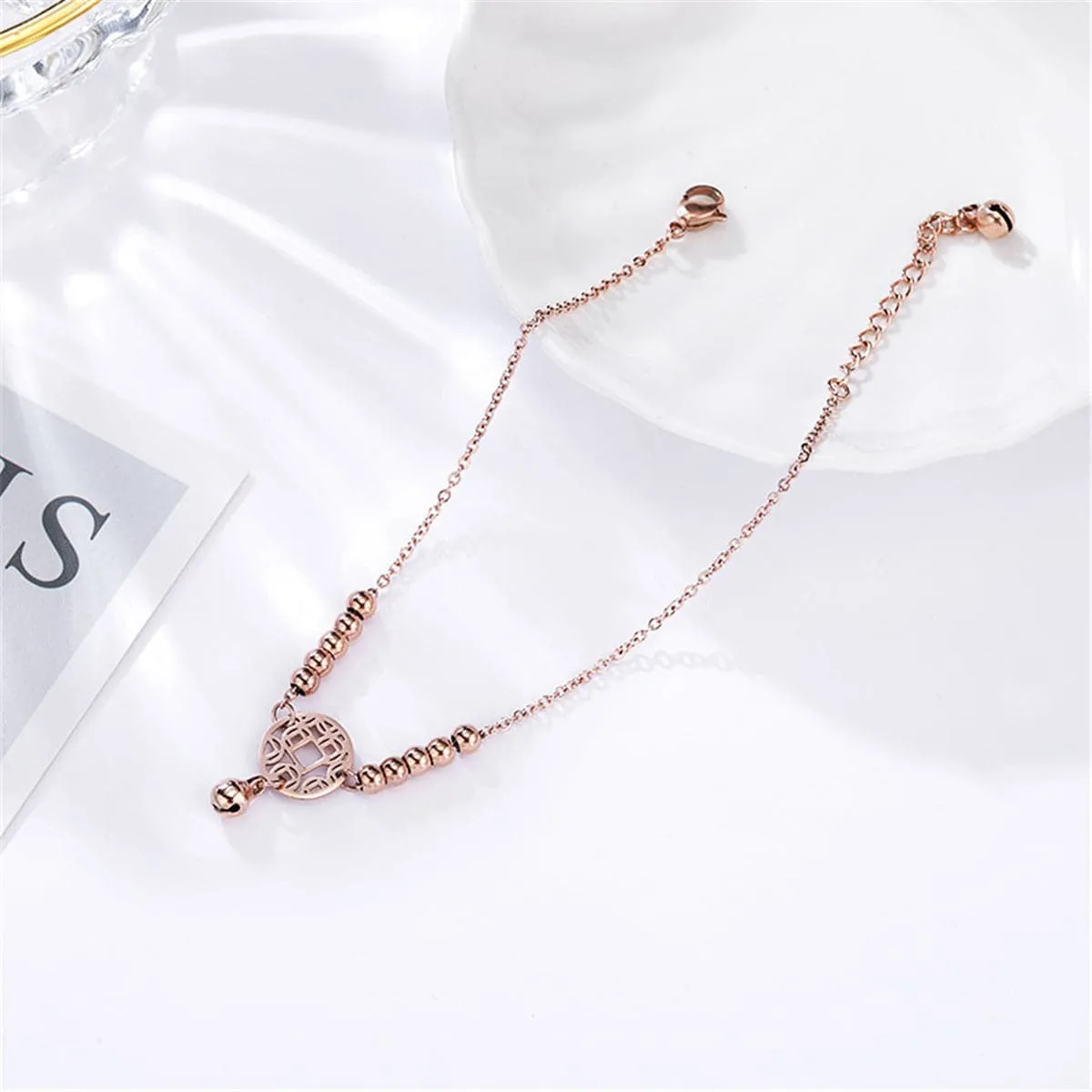 18K Rose Gold-Plated Coin Charm Bead Anklet