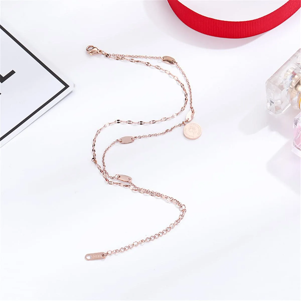 18K Rose Gold-Plated Coin Layer Anklet