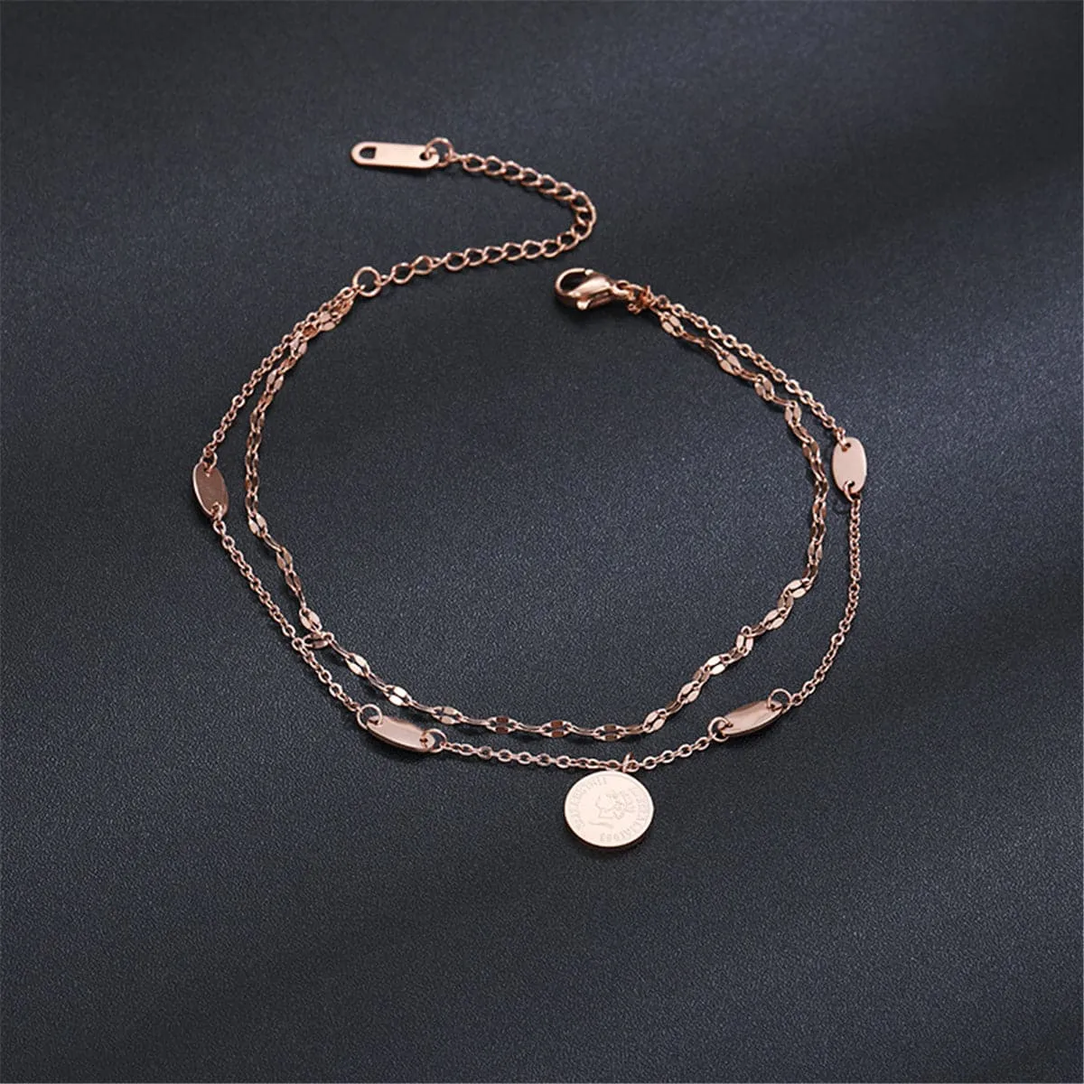 18K Rose Gold-Plated Coin Layer Anklet