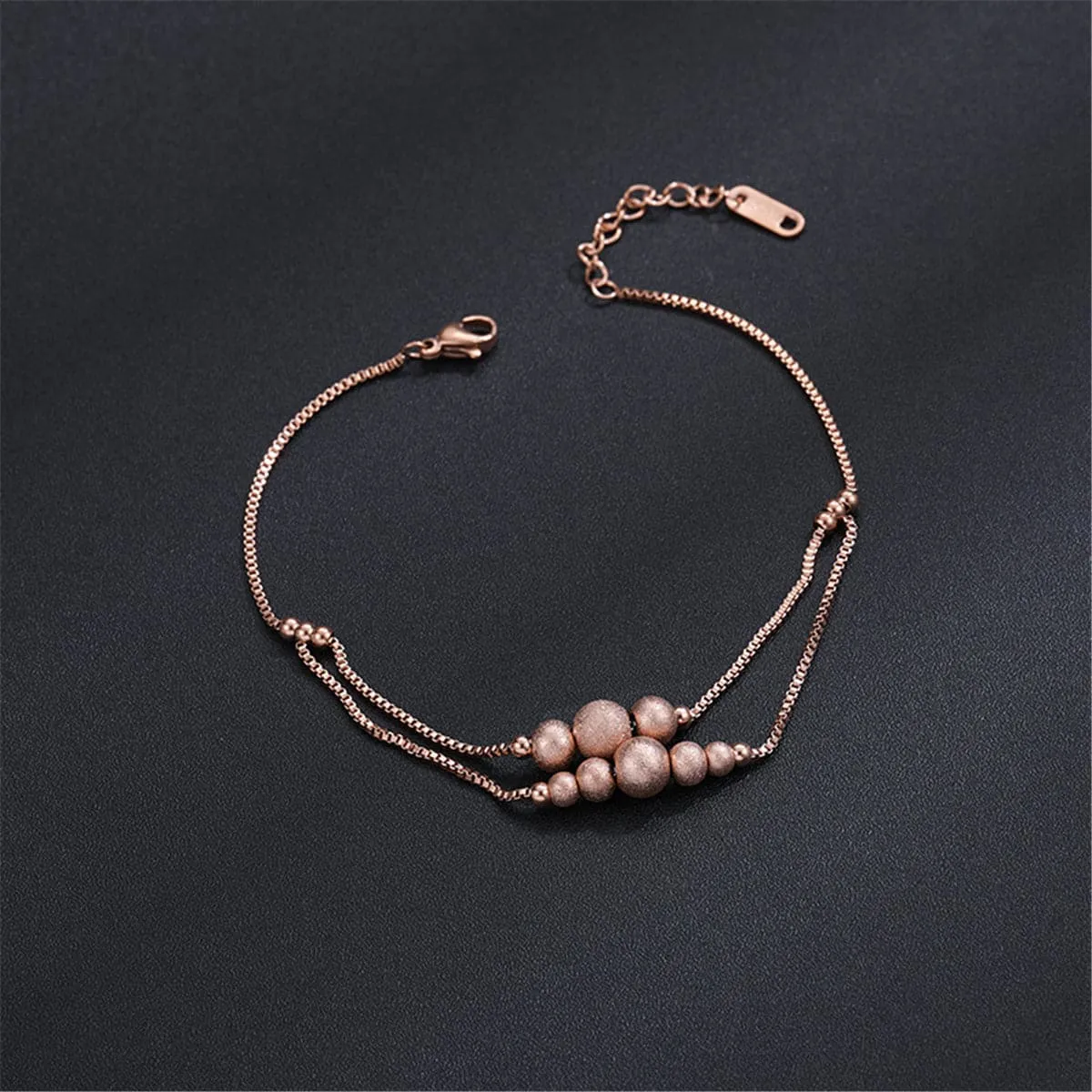 18K Rose Gold-Plated Frosted Bead Layer Anklet