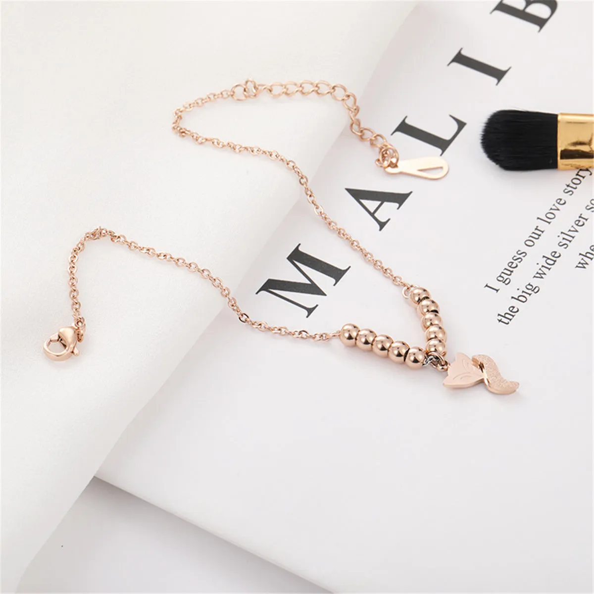 18K Rose Gold-Plated Frosted Fox Bead Anklet