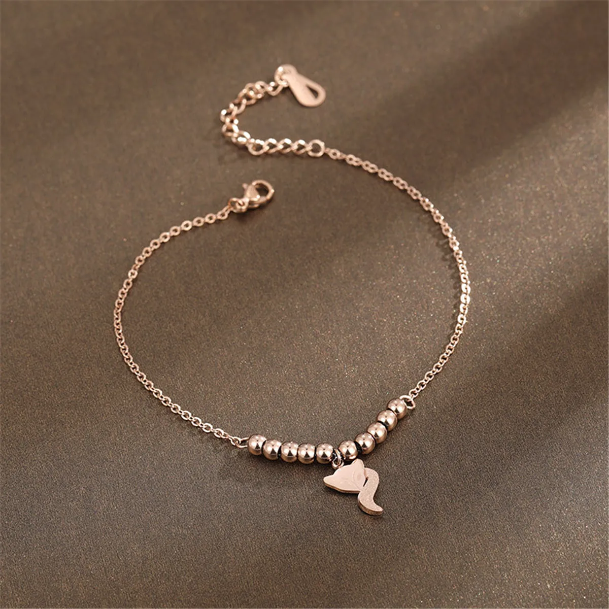 18K Rose Gold-Plated Frosted Fox Bead Anklet