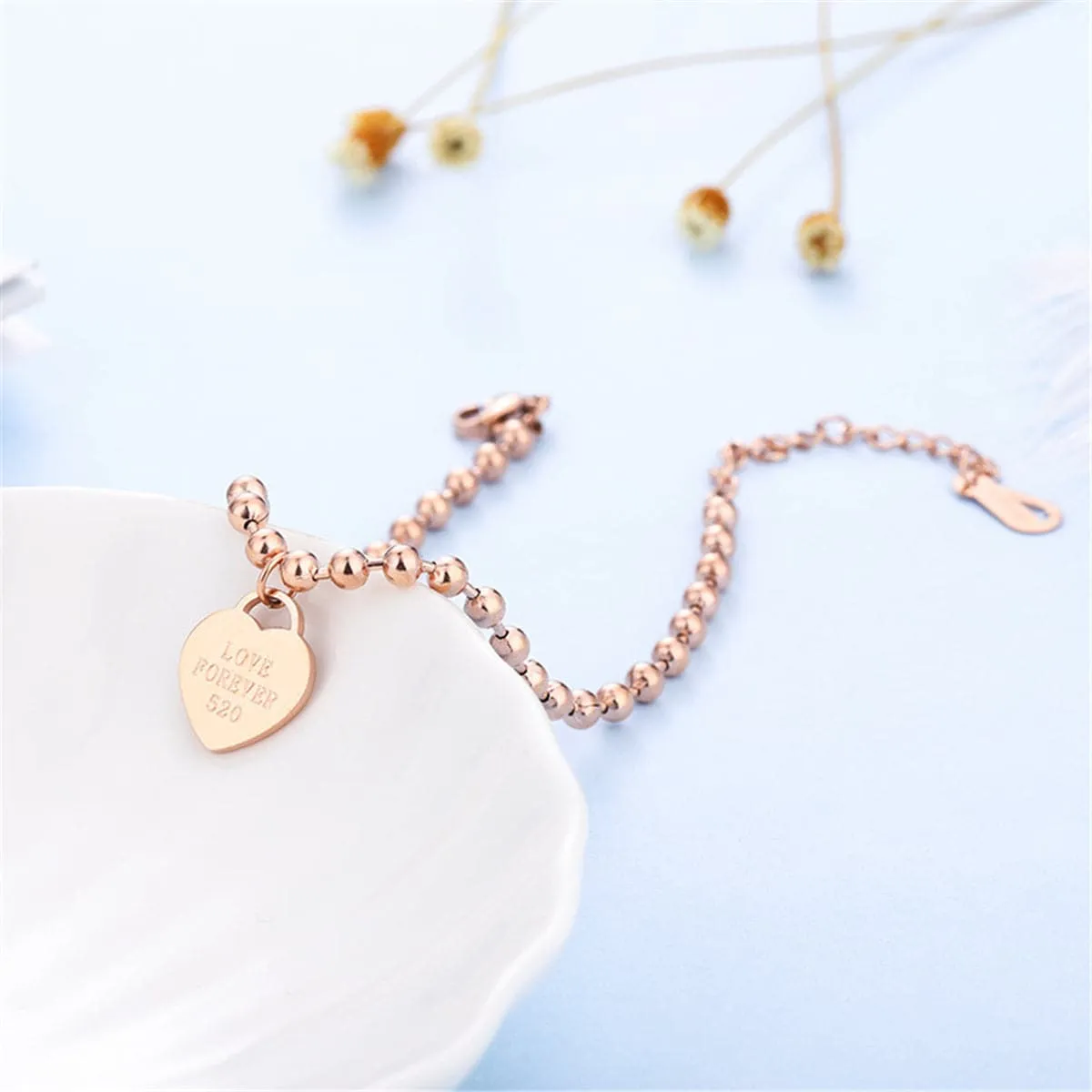 18K Rose Gold-Plated Heart Charm Anklet