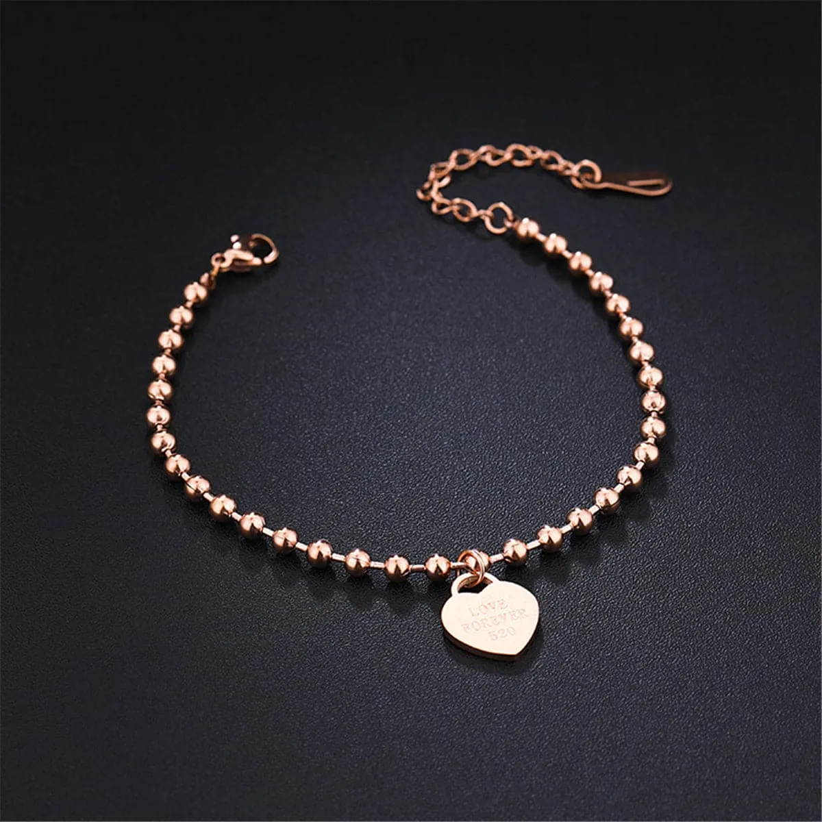 18K Rose Gold-Plated Heart Charm Anklet