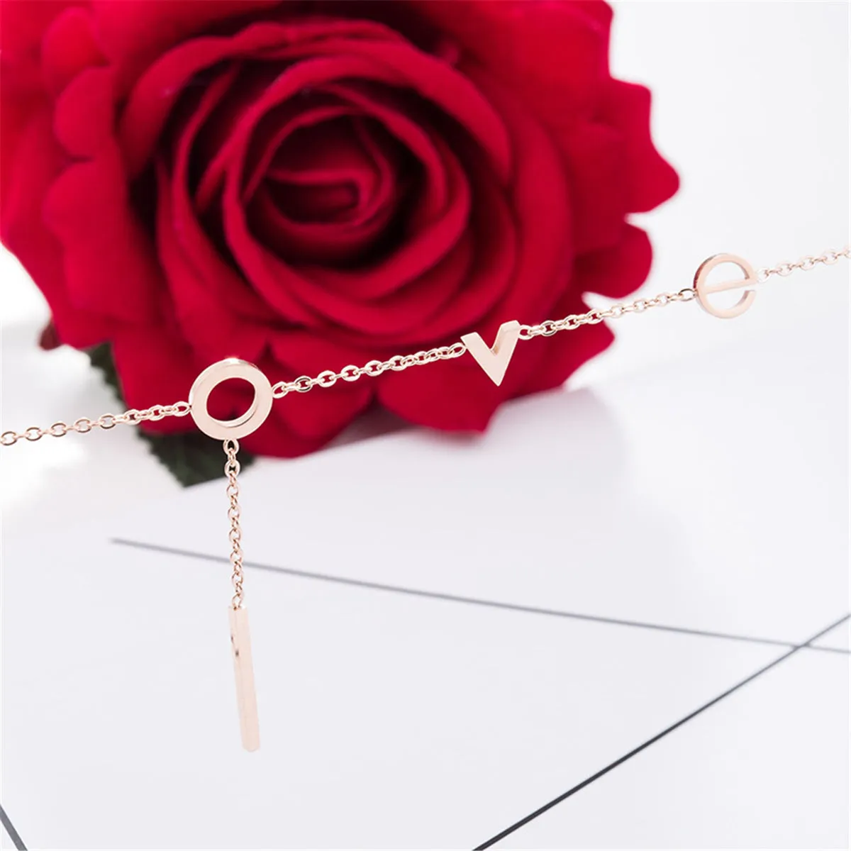 18K Rose Gold-Plated 'Love' Anklet