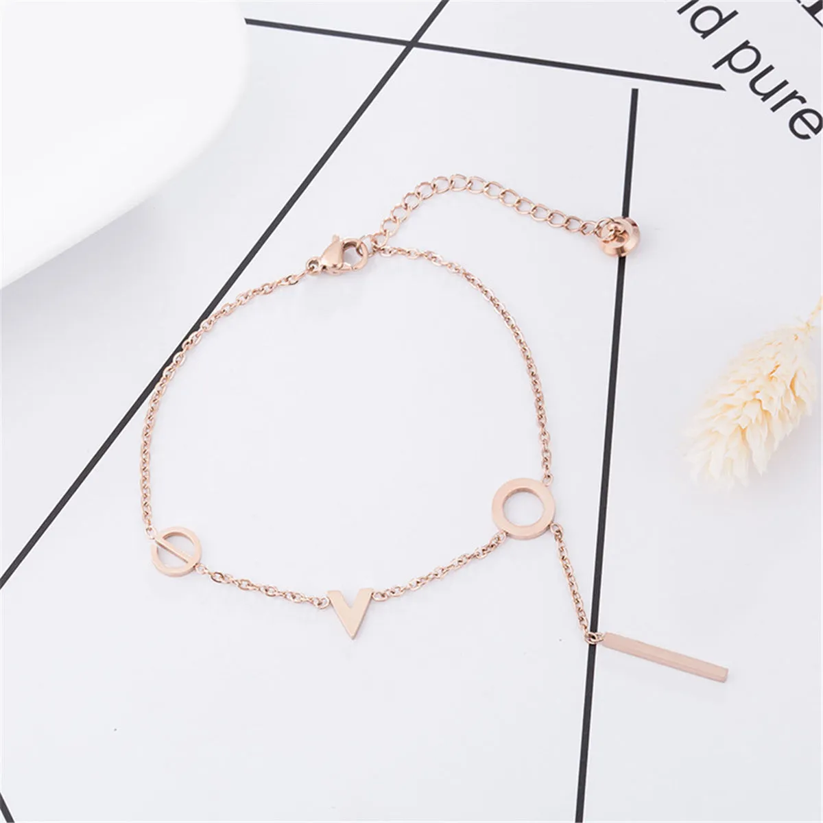 18K Rose Gold-Plated 'Love' Anklet