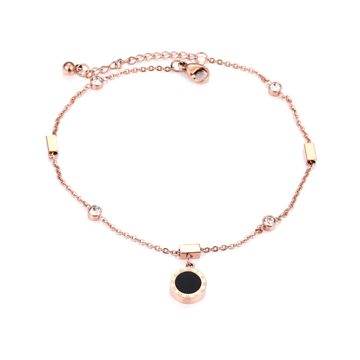 18K Rose Gold-Plated Roman Numeral Charm Anklet