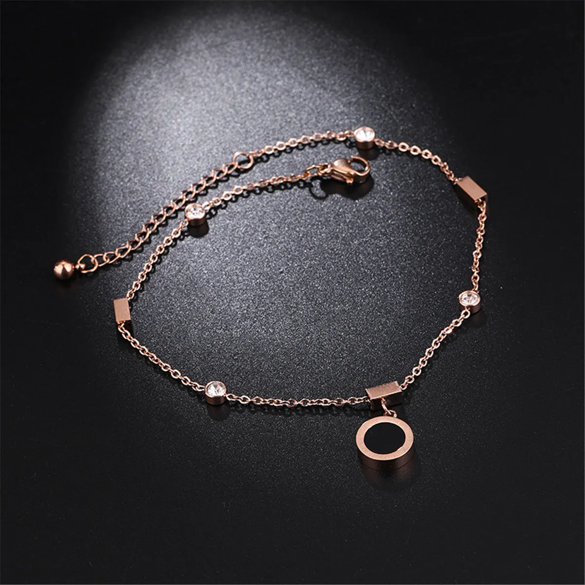 18K Rose Gold-Plated Roman Numeral Charm Anklet
