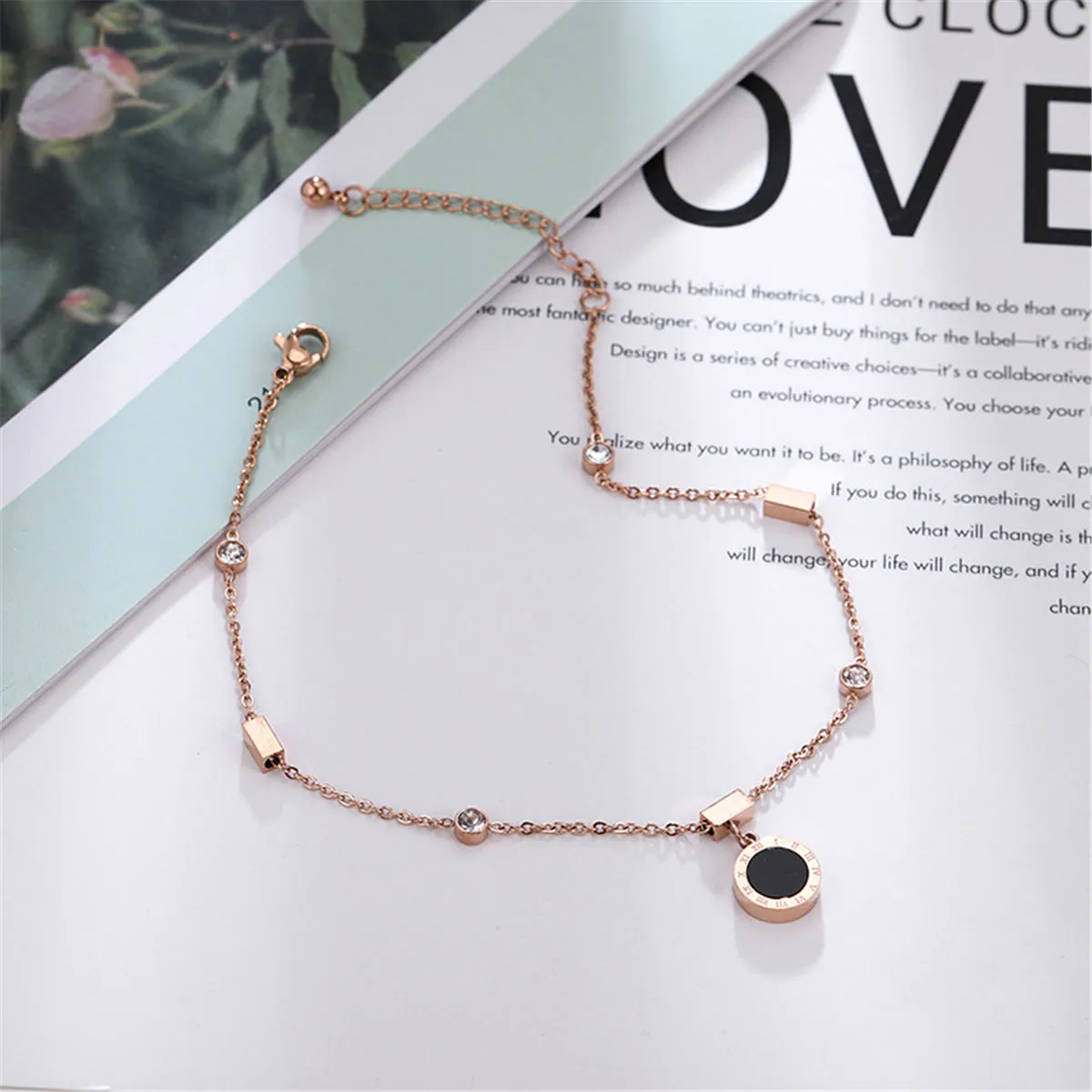 18K Rose Gold-Plated Roman Numeral Charm Anklet