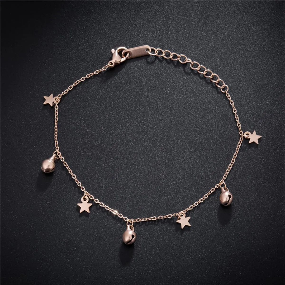 18K Rose Gold-Plated Star & Bell Station Anklet