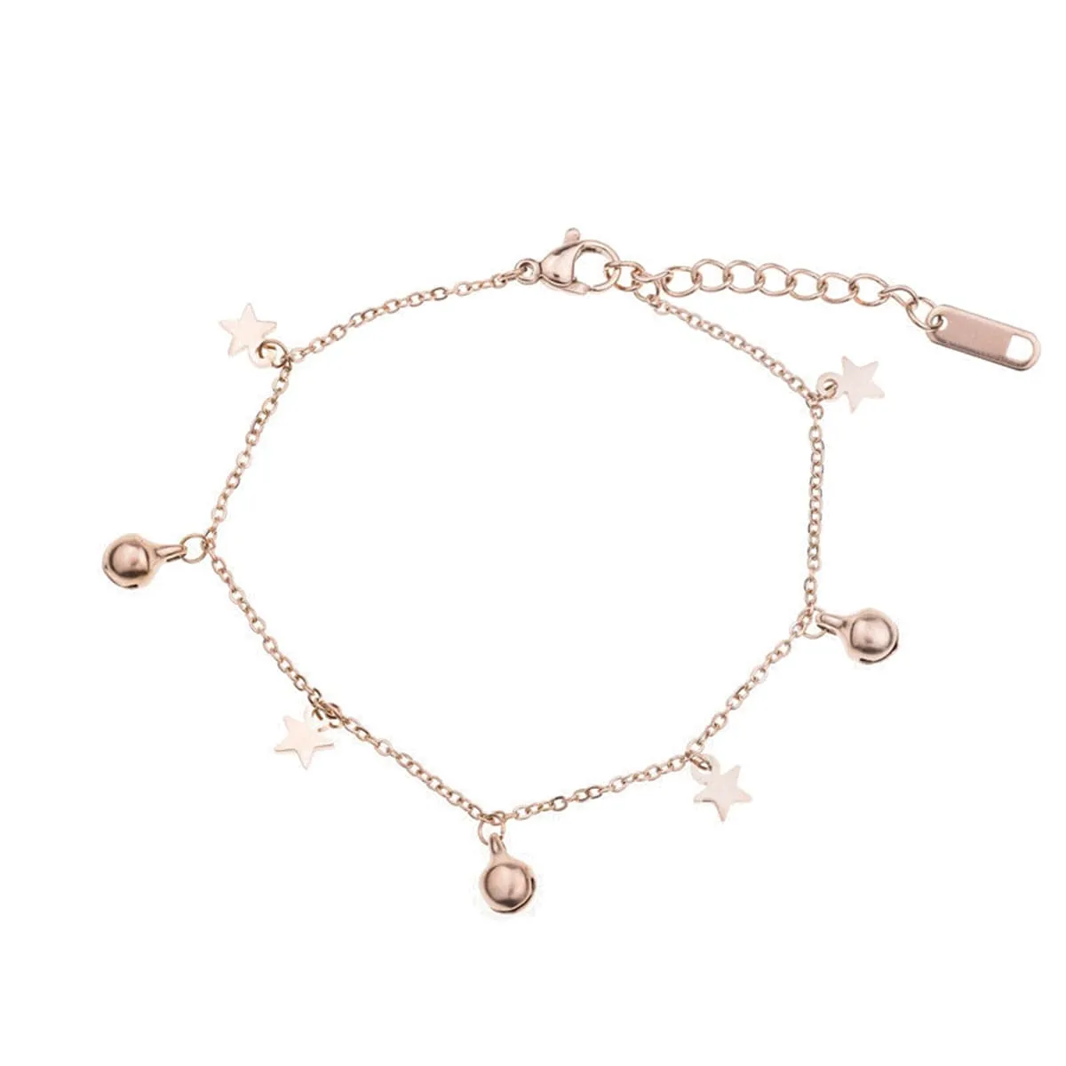 18K Rose Gold-Plated Star & Bell Station Anklet