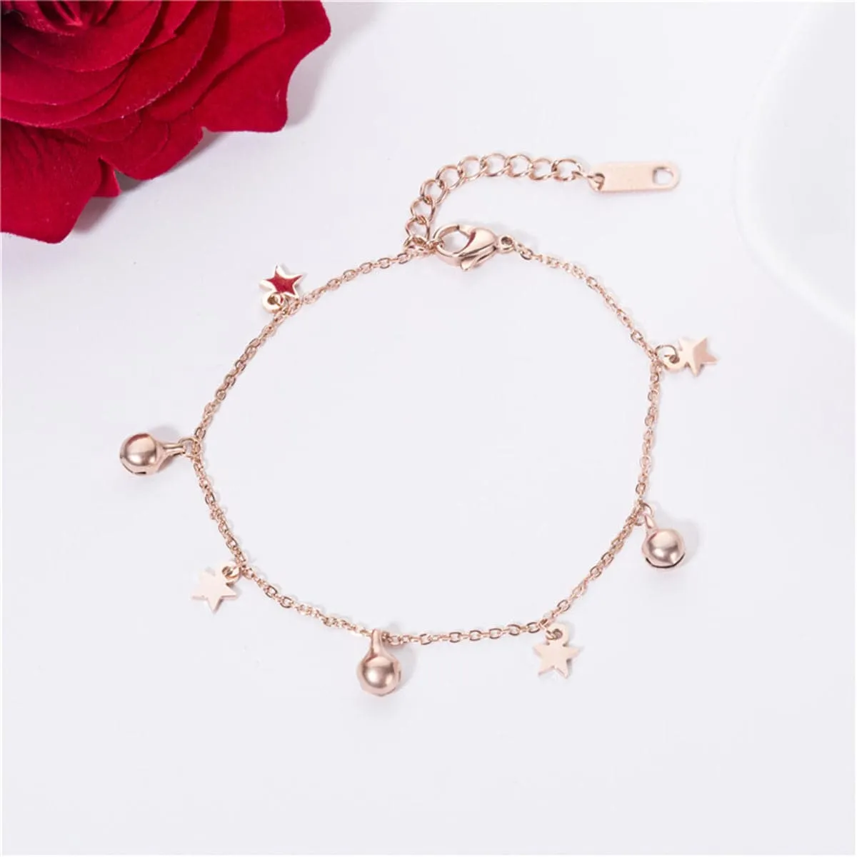 18K Rose Gold-Plated Star & Bell Station Anklet