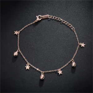 18K Rose Gold-Plated Star & Bell Station Anklet