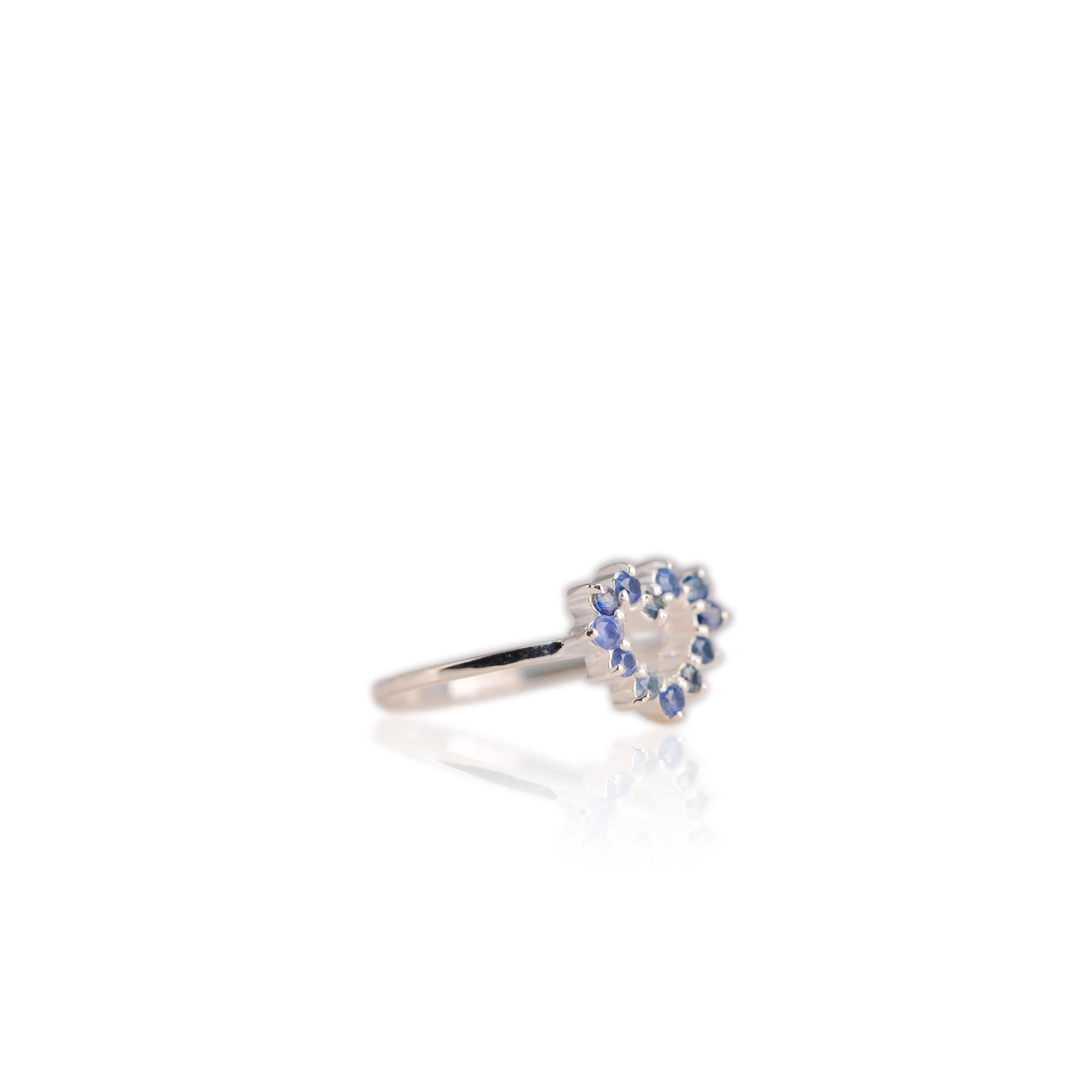 2 mm. Round Cut Blue Thai Sapphire Heart Ring (Blemished)