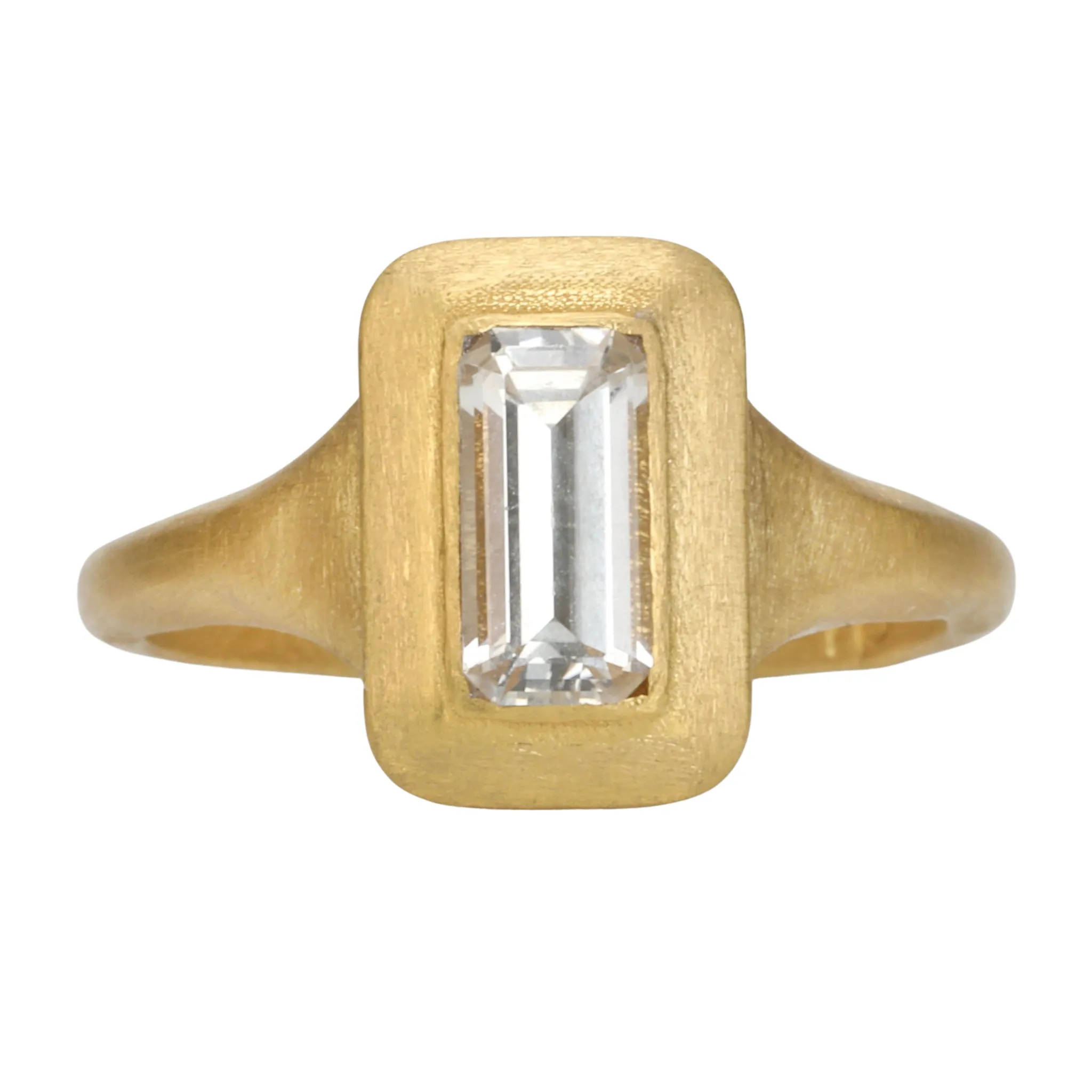 22K Gold "Greek-Inspired" Emerald Cut White Sapphire Baguette Ring