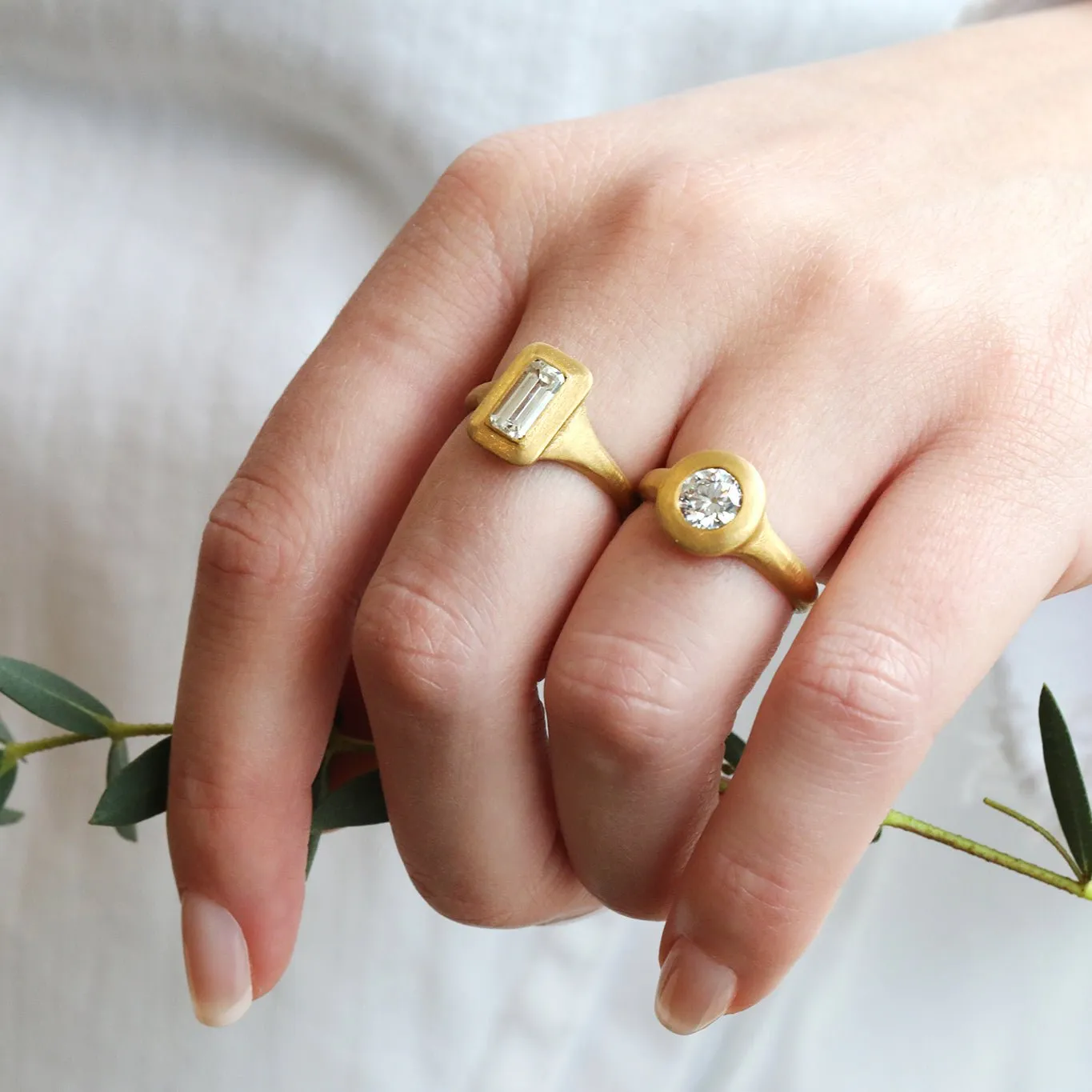 22K Gold "Greek-Inspired" Emerald Cut White Sapphire Baguette Ring