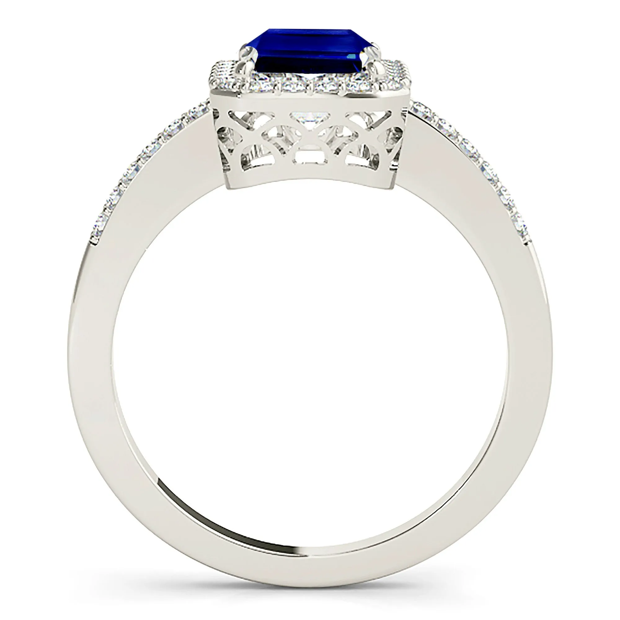 2.30 ct. Genuine Blue, Emerald Cut Sapphire Ring with Halo Style