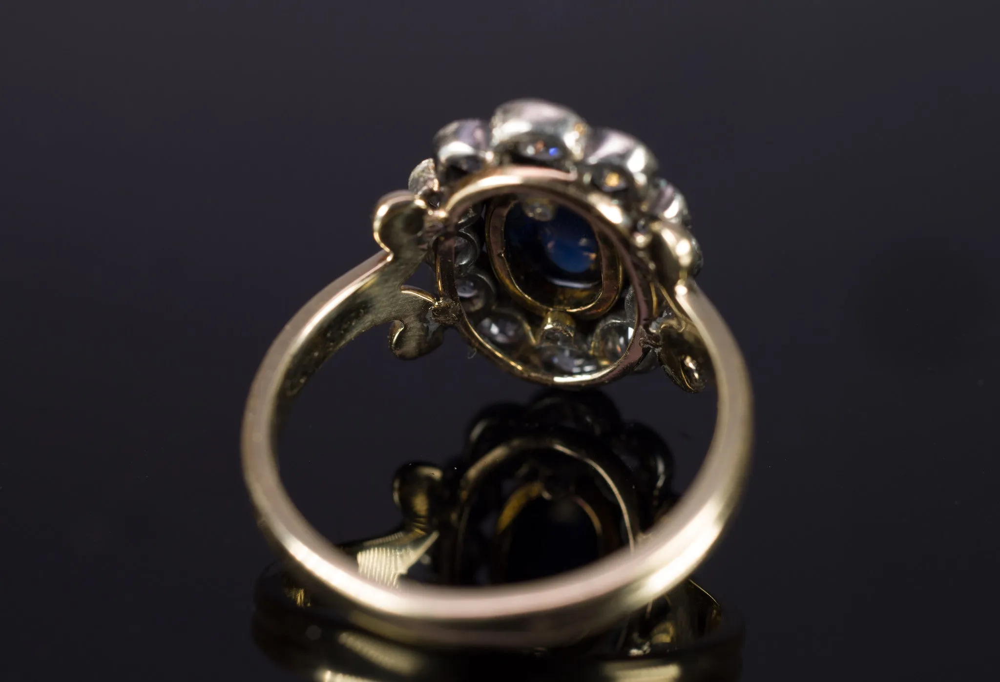 2.35CTW ANTIQUE SAPPHIRE AND OLD CUT DIAMOND HALO RING CONVERSION