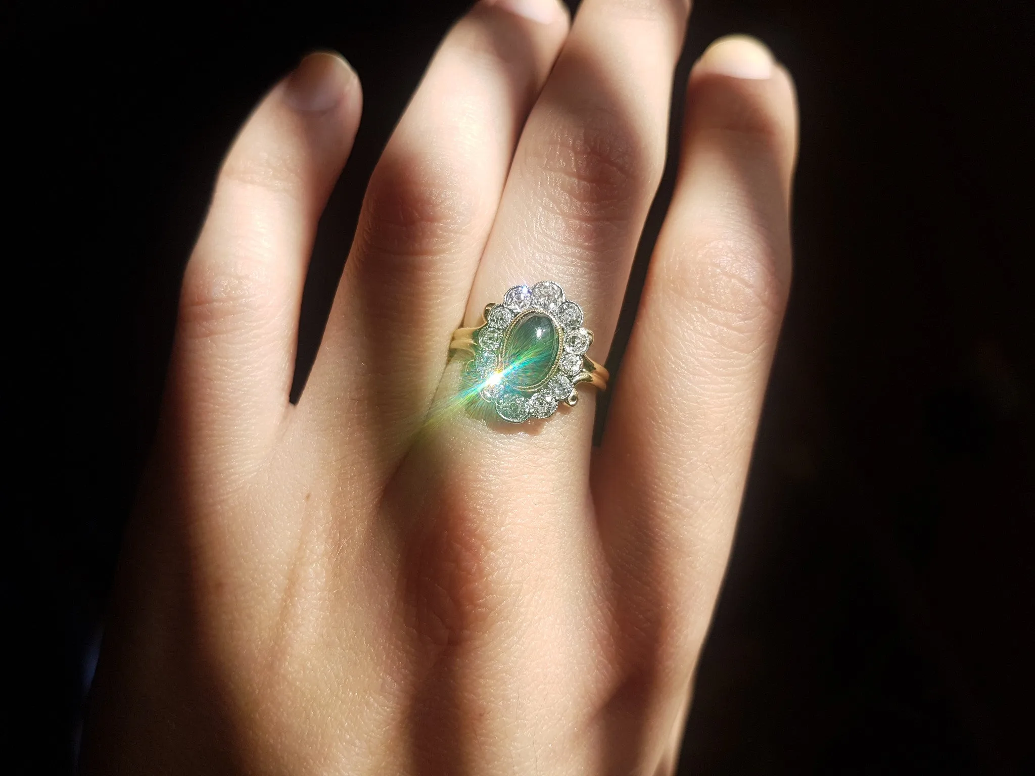 2.35CTW ANTIQUE SAPPHIRE AND OLD CUT DIAMOND HALO RING CONVERSION