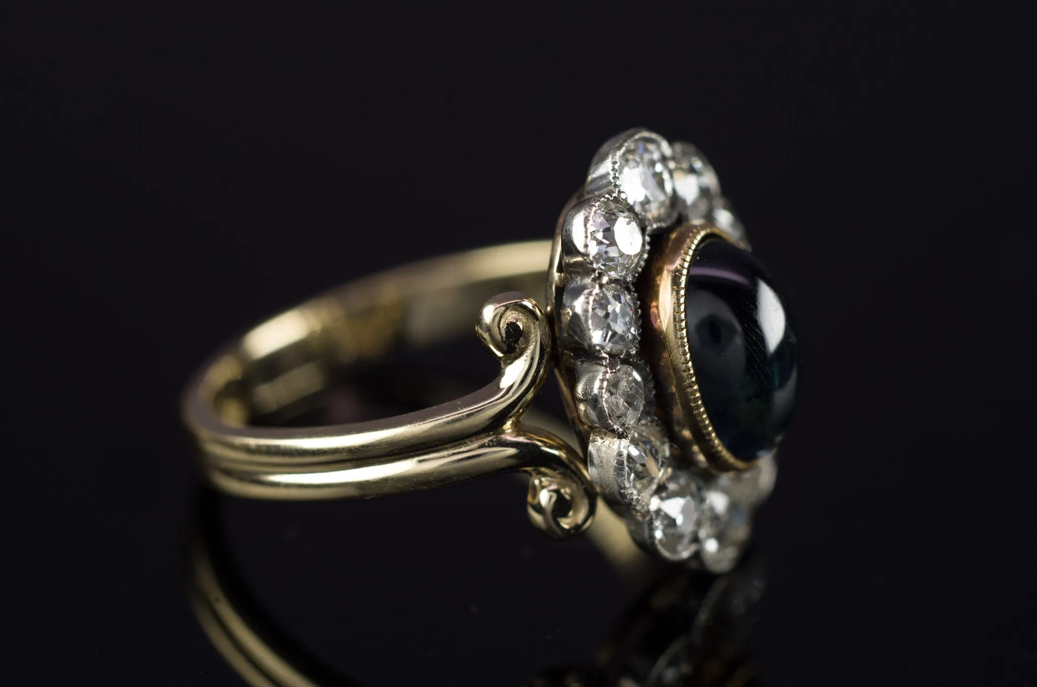 2.35CTW ANTIQUE SAPPHIRE AND OLD CUT DIAMOND HALO RING CONVERSION