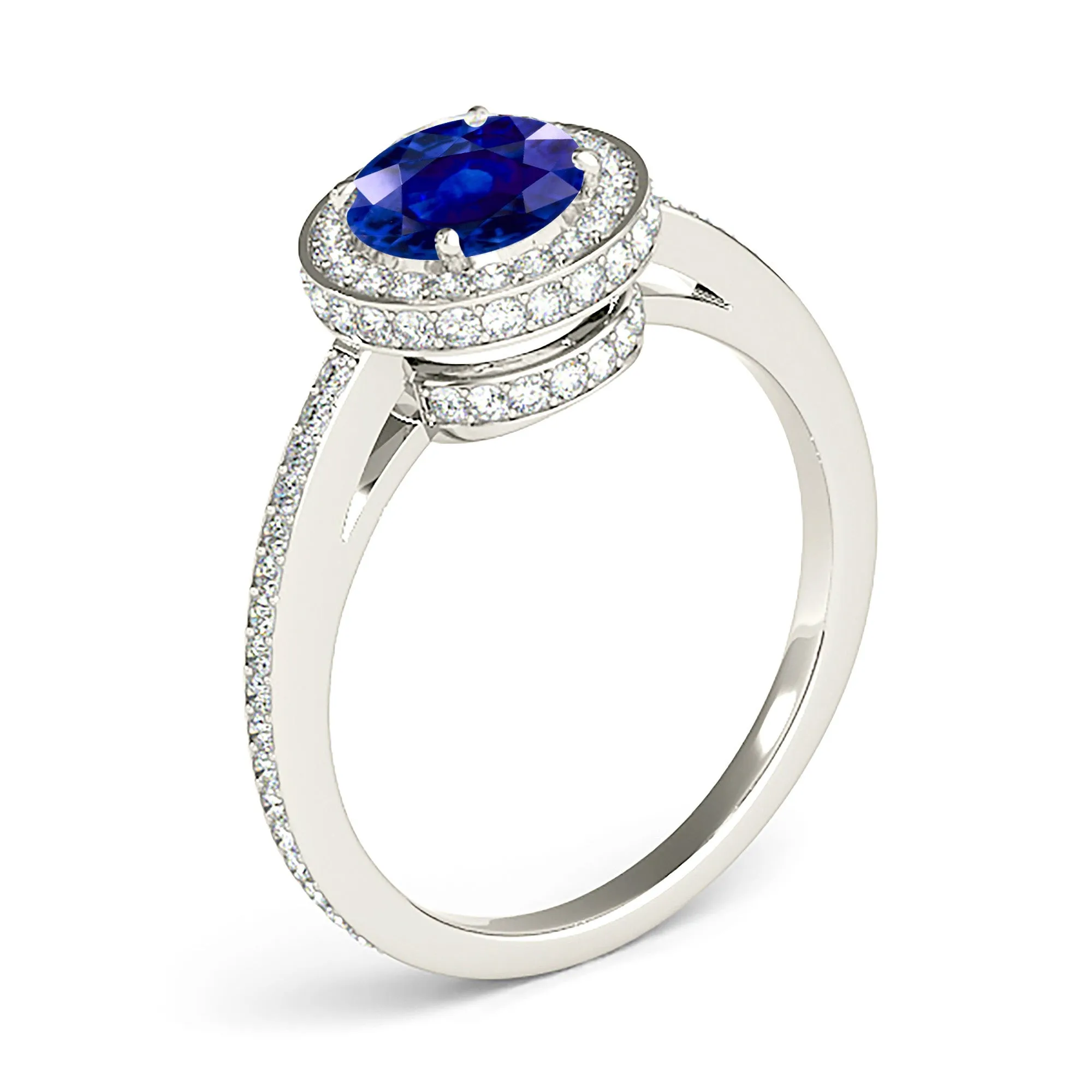 2.40 ct. Genuine Blue Sapphire Halo Ring