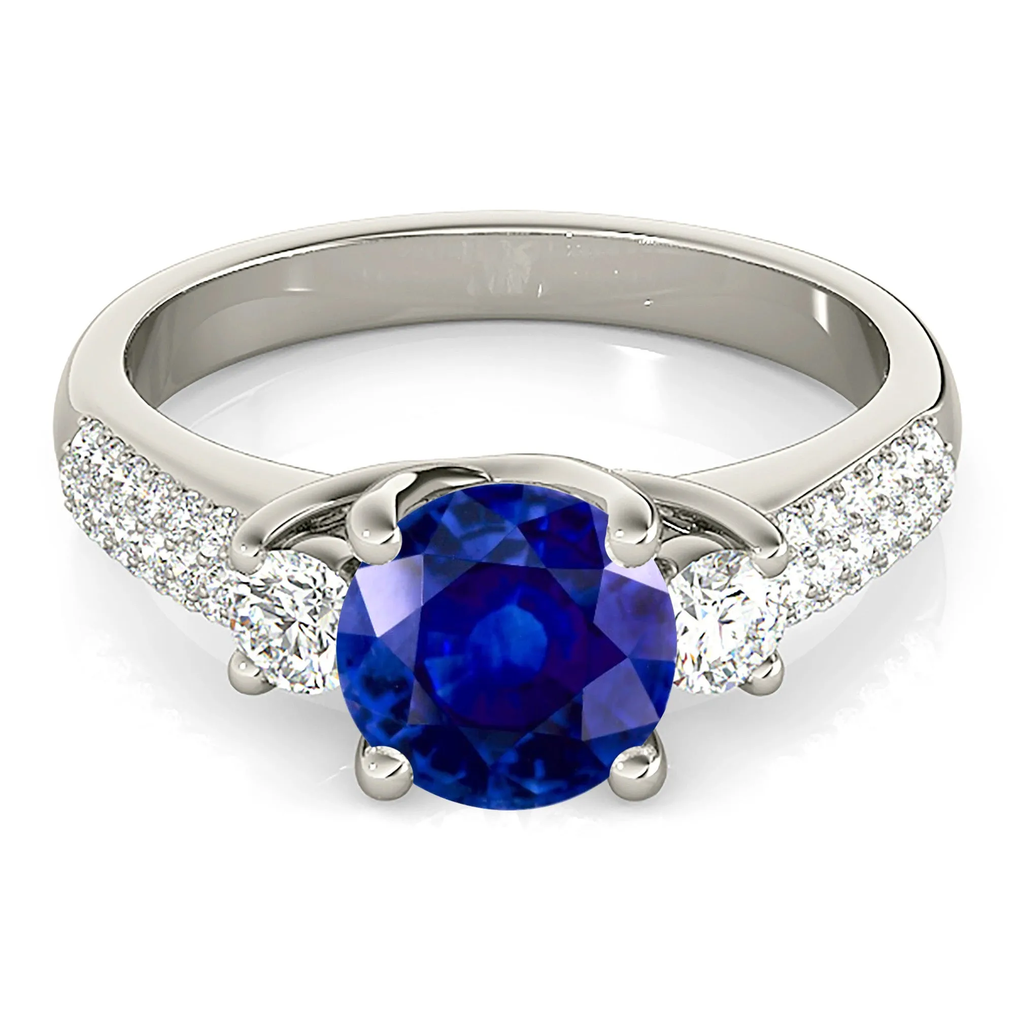 2.40 ct. Genuine Blue Sapphire Three Stone Ring