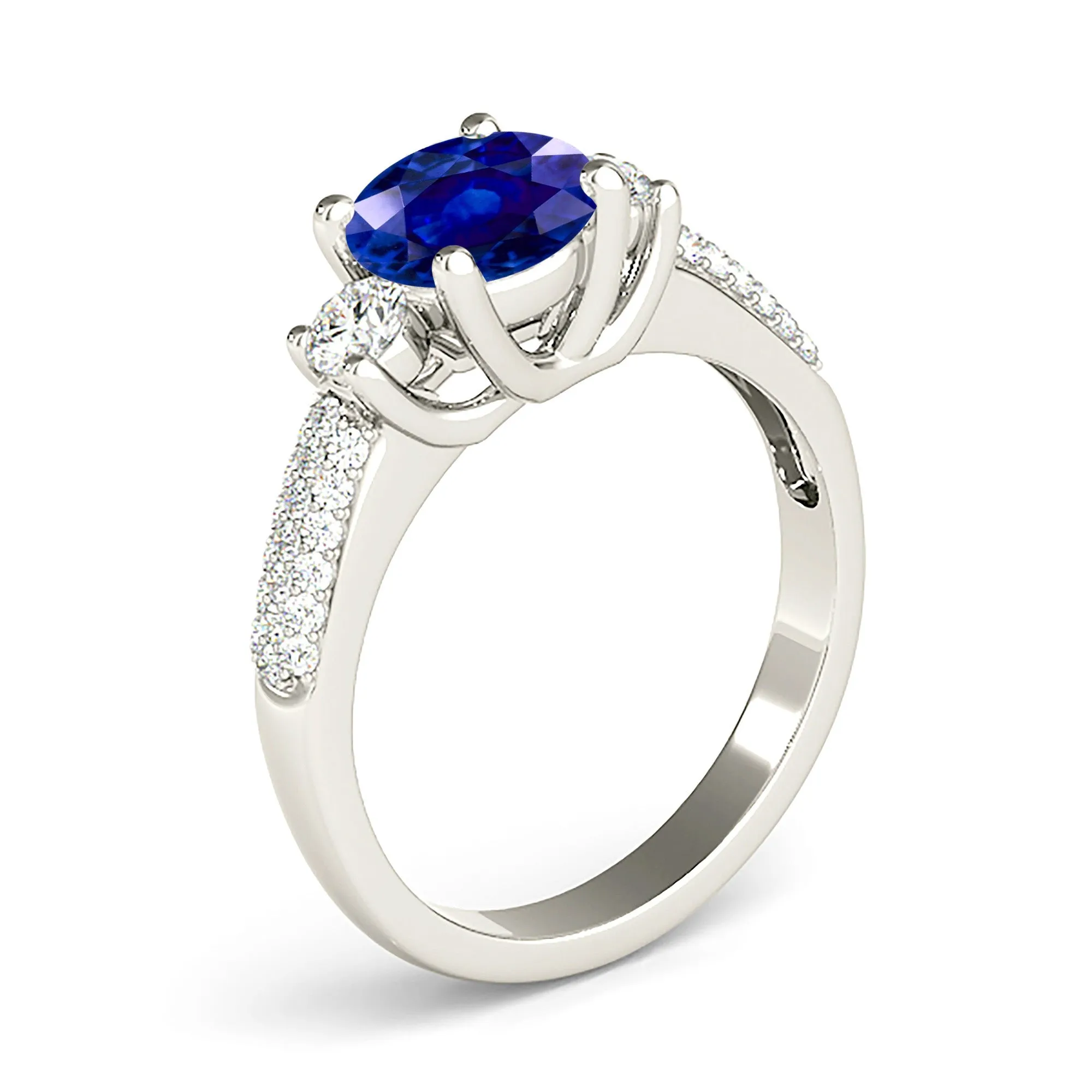 2.40 ct. Genuine Blue Sapphire Three Stone Ring
