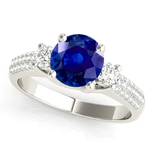 2.40 ct. Genuine Blue Sapphire Three Stone Ring