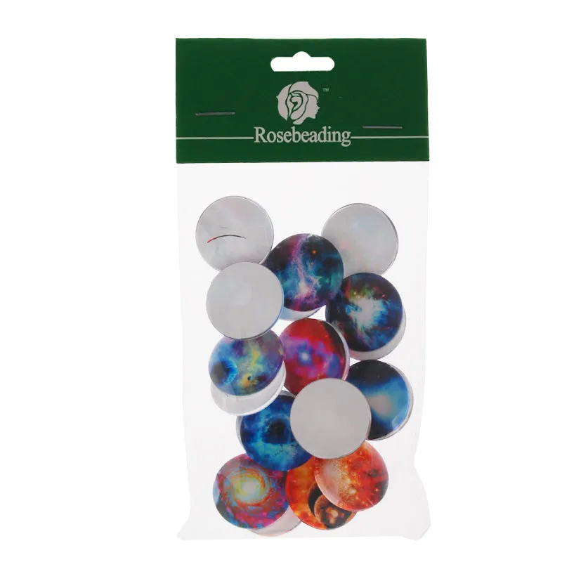25MM Round Pattern flat-back Glass cabochon,one style multi photos,starry sky,20 pieces/lot