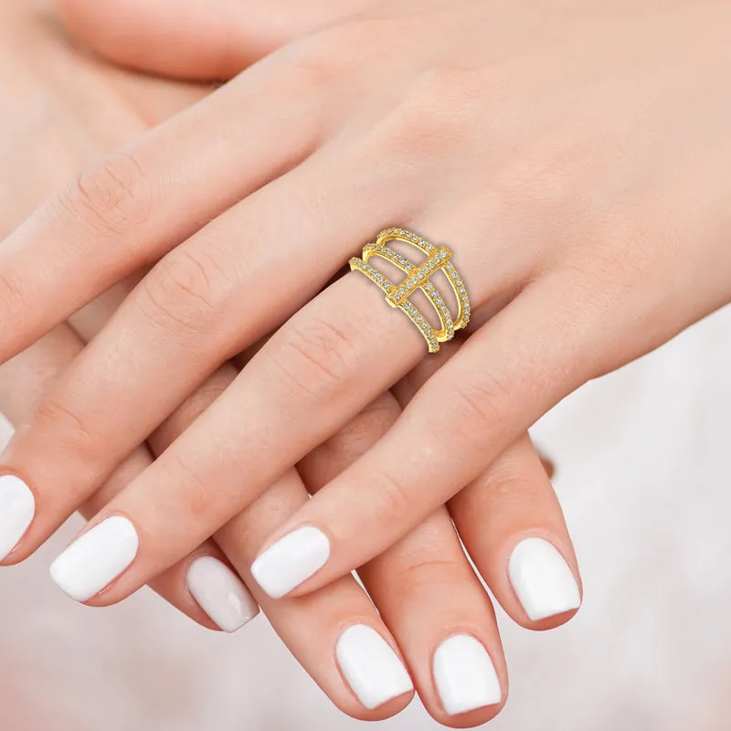 3 BAND   BAR DIAMOND RING 14K GOLD (0.63 CTW)