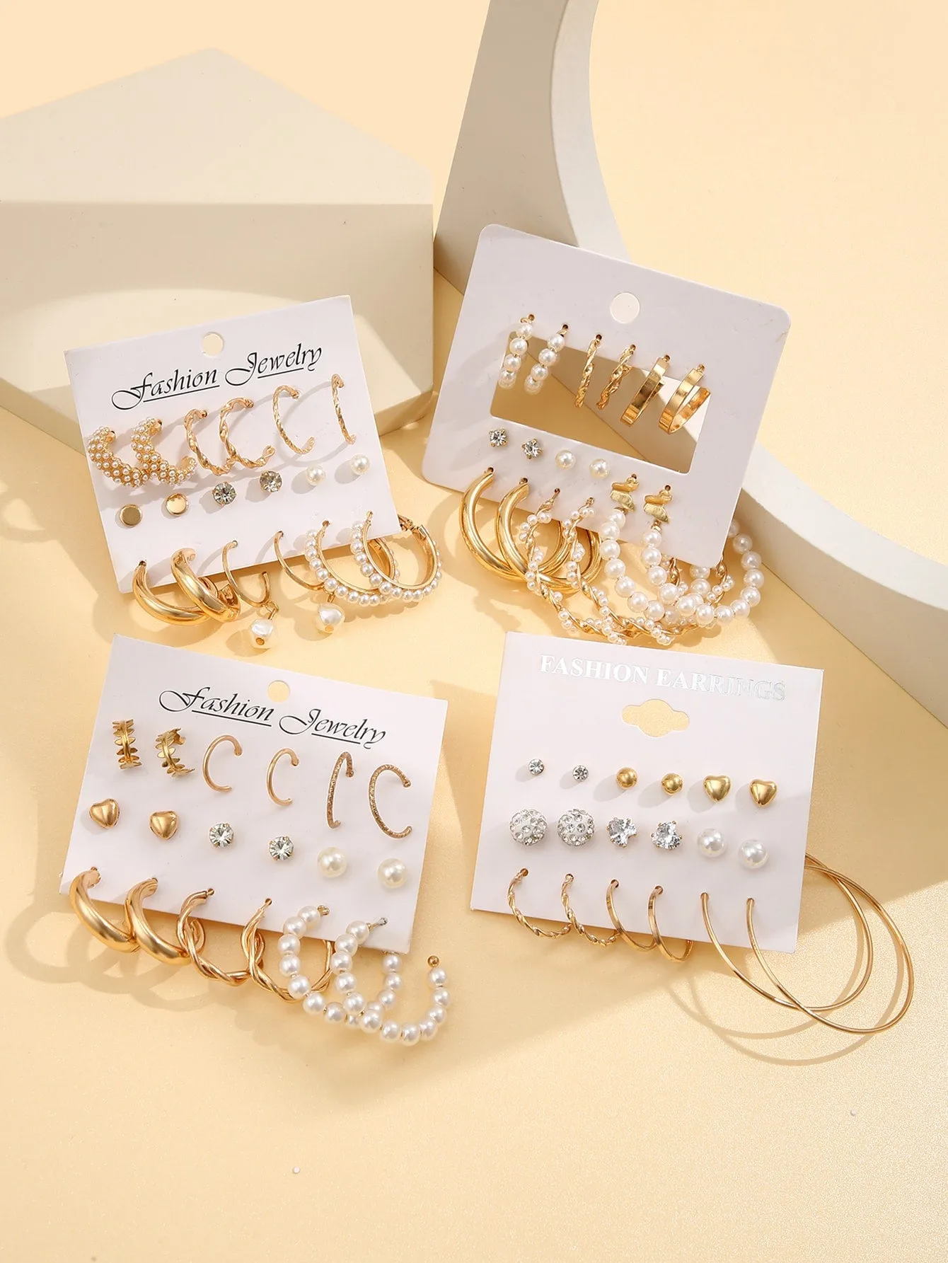 36pairs Faux Pearl & Rhinestone Decor Earrings