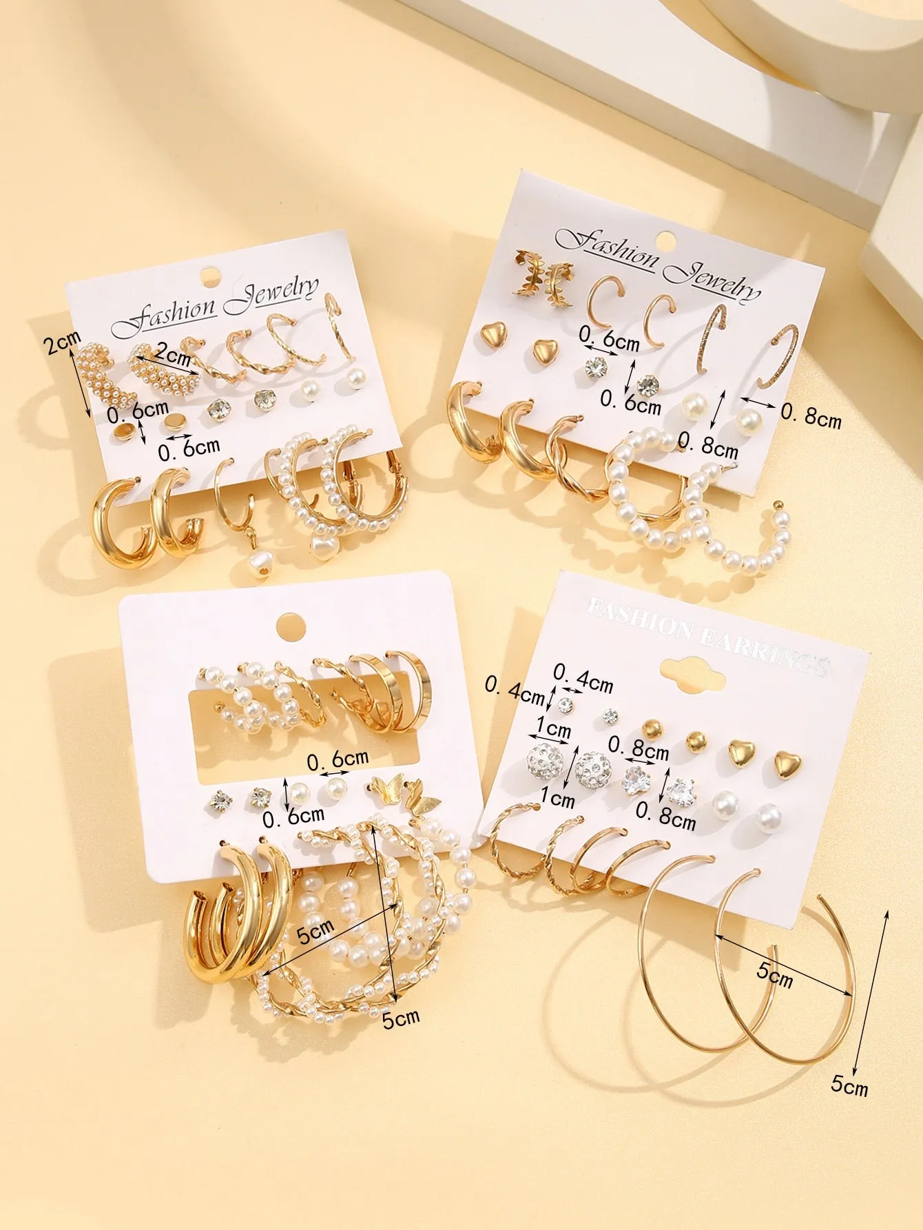 36pairs Faux Pearl & Rhinestone Decor Earrings