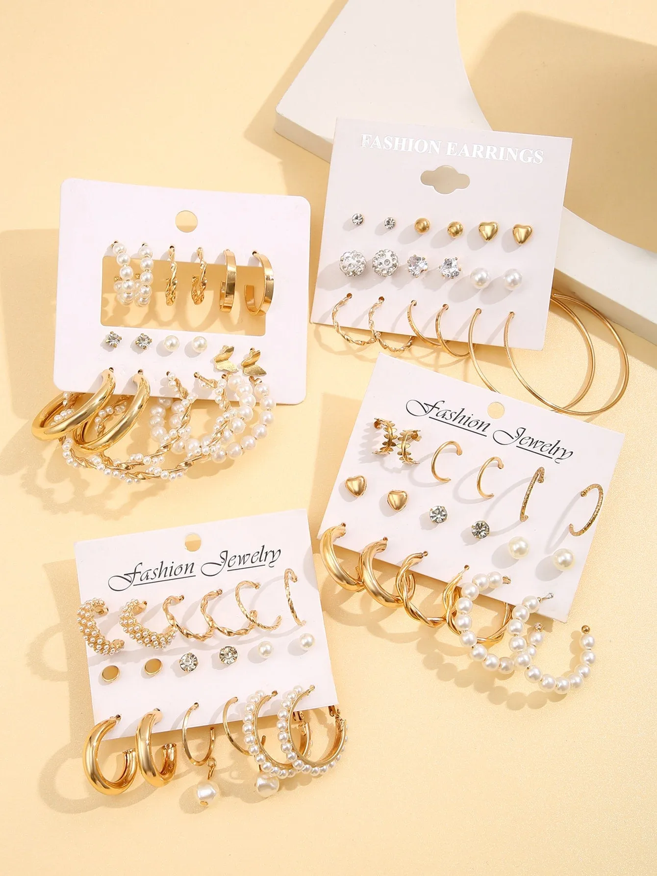 36pairs Faux Pearl & Rhinestone Decor Earrings
