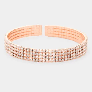 4 Row Rhinestone Cuff Bracelet on Rose Gold | Pageant Jewelry | 533538