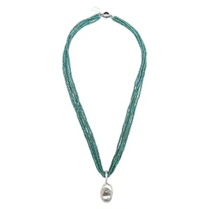 425-01-S | 5-STRAND TURQUOISE & WILD PEARL DROP ON SILVER 18"