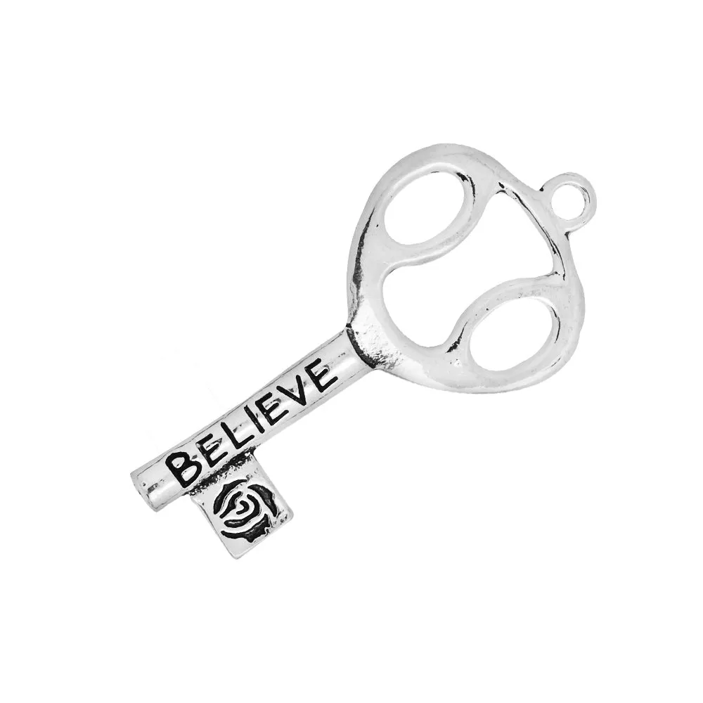50*25mm Skeleton Keys,Vintage Keys Jewelry Pendant,'Believe',Antique Silver Charm Necklace Jewelry,sold 10pcs/lot