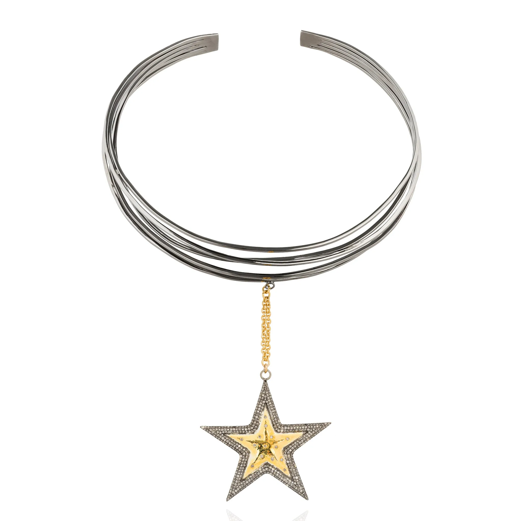 925 Silver Cuff Necklace with Diamonds