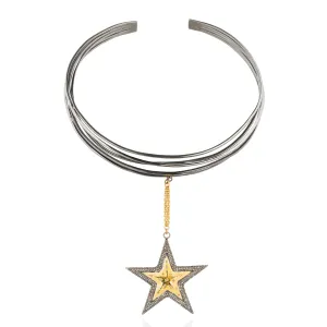 925 Silver Cuff Necklace with Diamonds