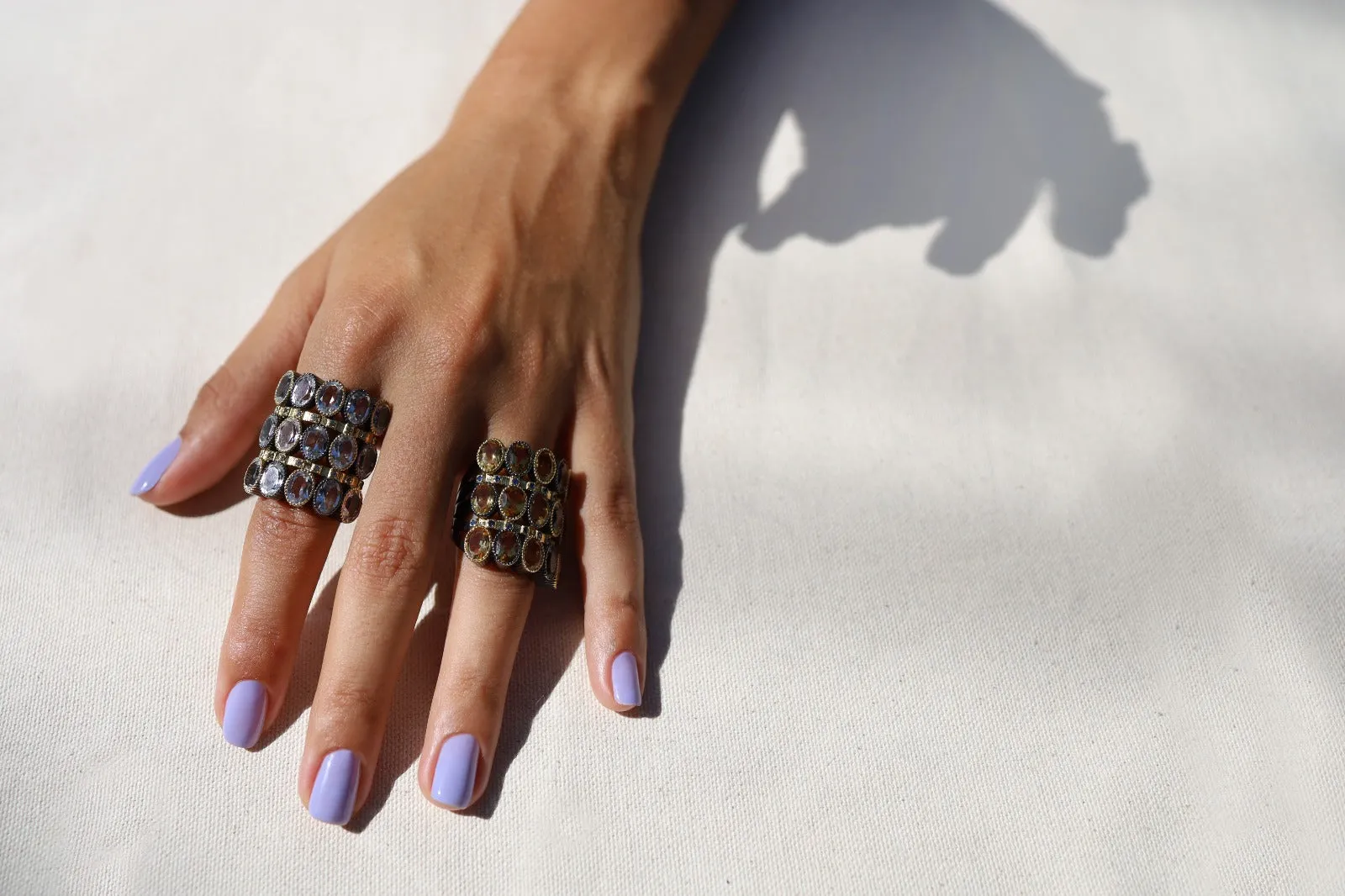 925 Silver O Ring with Citrines & Blue Sapphire